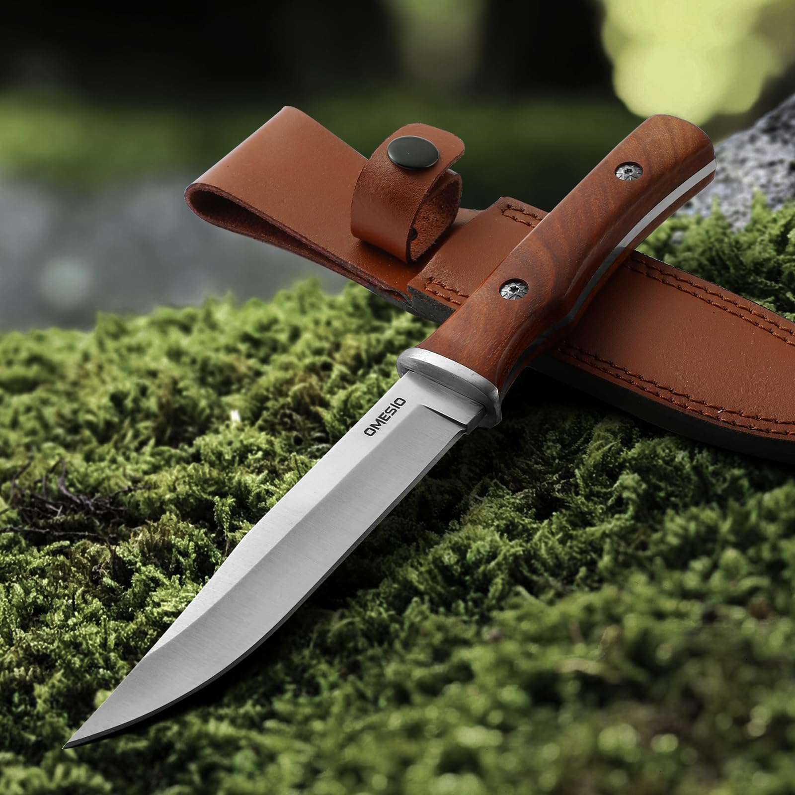 Omesio Cuchillo de Caza Cuchillo Supervivencia de Hoja Fija Caza Cuchillos de Hoja Fija Senderismo bushcraft al Aire Libre, Madera