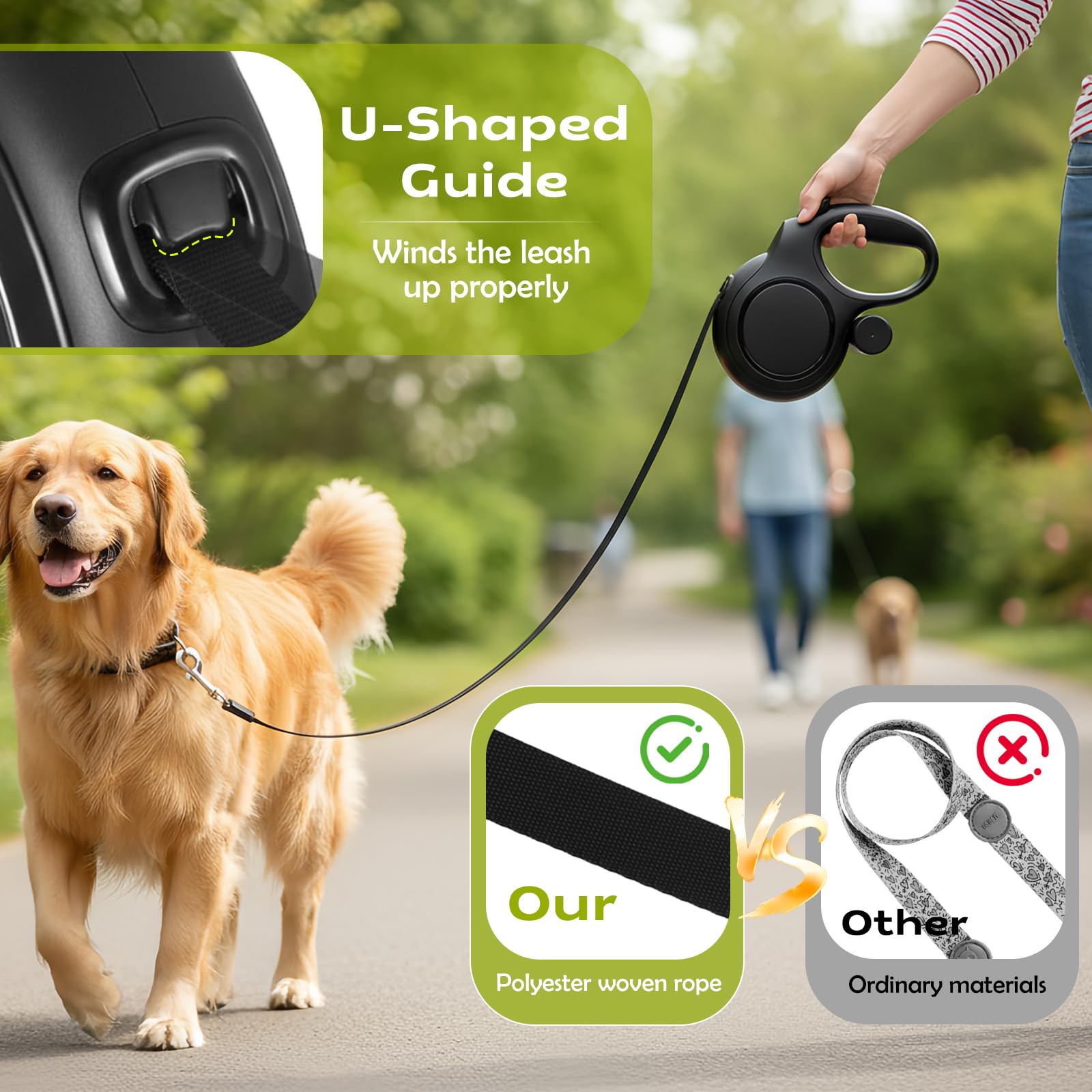 Correa Perro Extensible 8 Metros, 360°Antienredos, Mango Ergonómico, Correa Retráctil con Bolsas Higiénicas y Portabolsa, para Perros Pequeños, Medianos y Grandes hasta 50Kg (Negro, 8m)