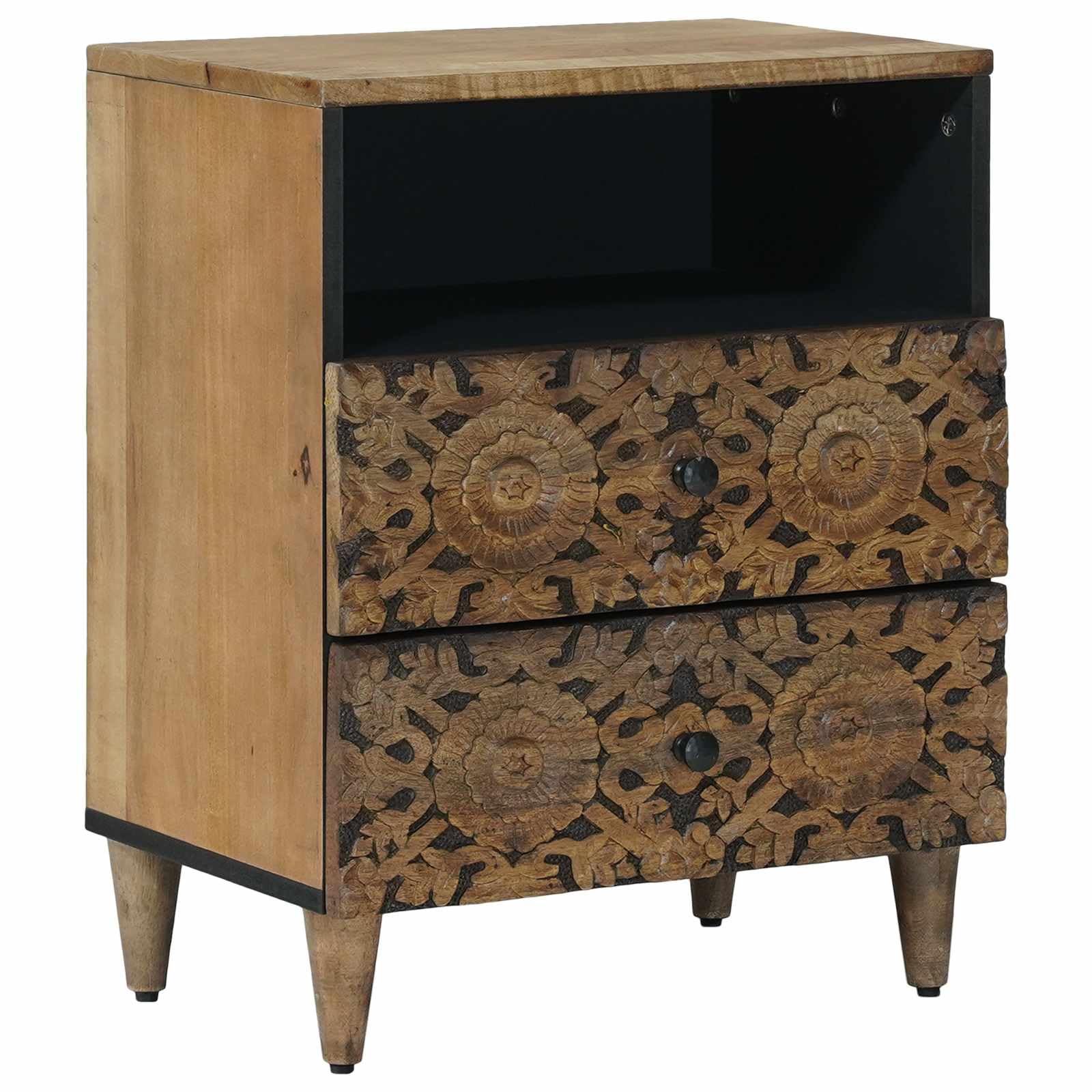 Mobiletto da letto in legno di mango massello marrone con 2 cassetti 50 x 33 x 60 cm, comodino versatile salvaspazio per camera, soggiorno, ufficio e ingresso