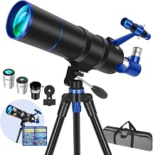 Teleskop für Astronomie, 90mm Öffnung 550mm Refraktor-Teleskop für Erwachsene & Anfänger, Teleskope zur Mondbeobachtung, mit Smartphone-Adapter, Deko-Aufklebern, Stativ & Tragetasche