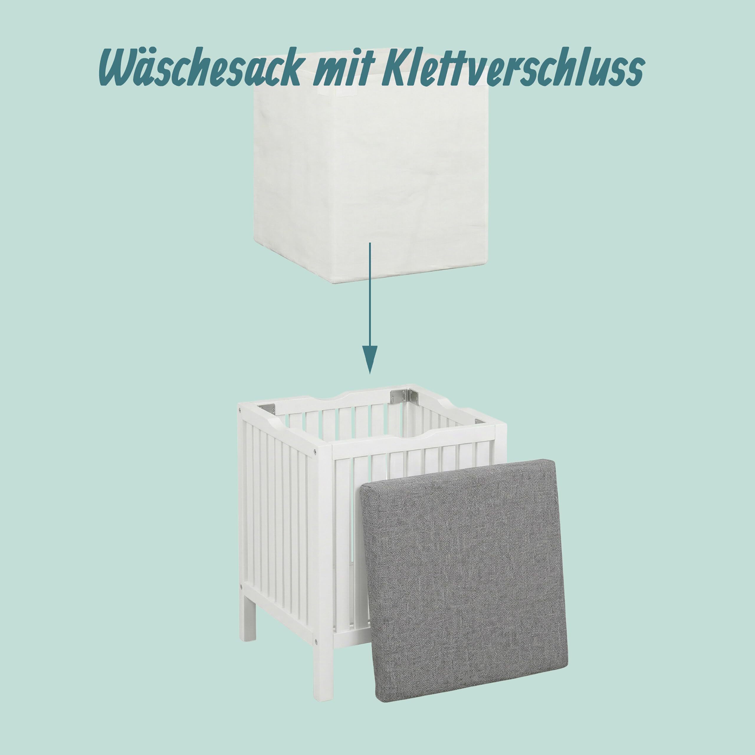 Relaxdays Wäschekorb zum Sitzen, Walnuss, gepolsterter Deckel, HxBxT: 51 x 38 x 38 cm, Badhocker mit Stauraum, weiß/grau
