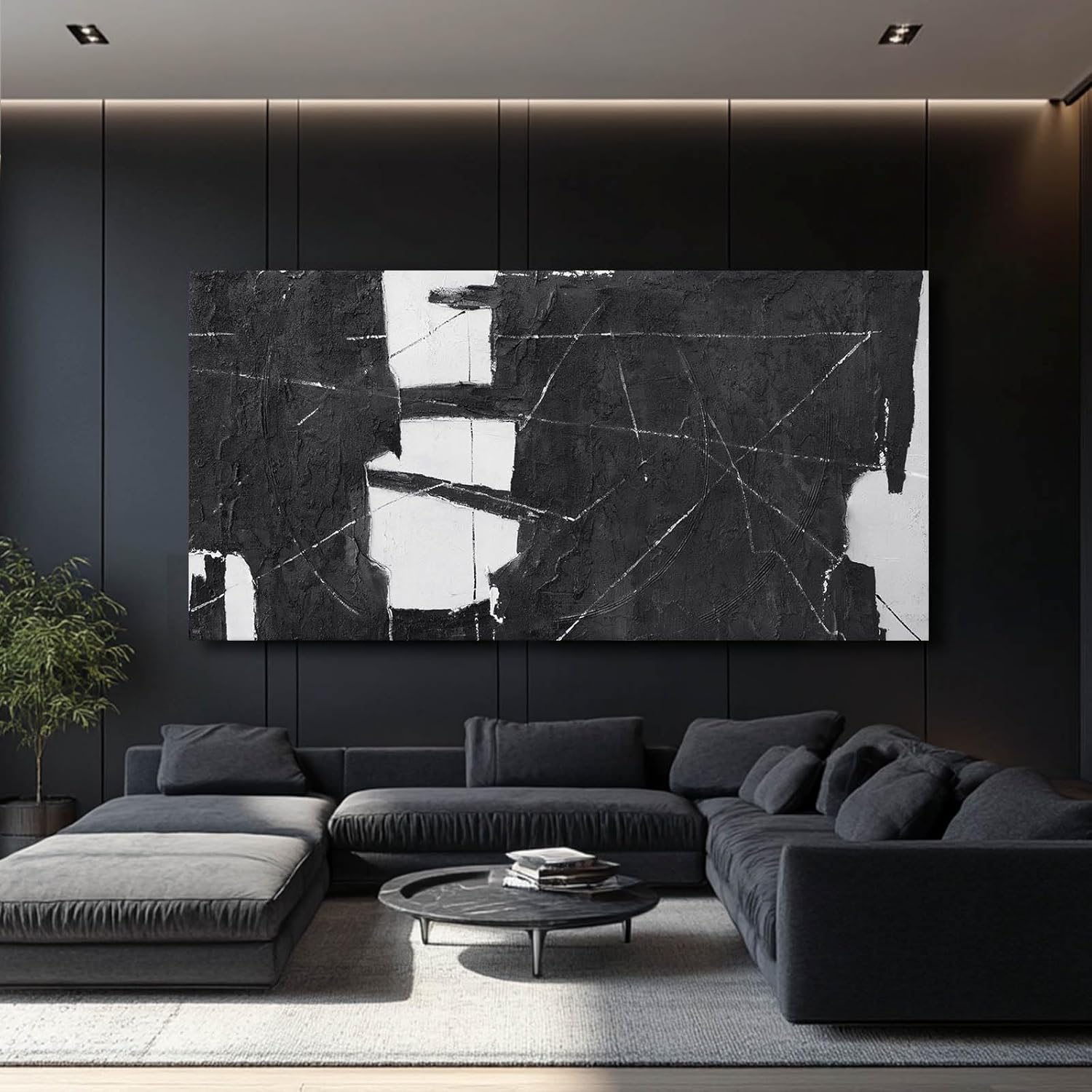 VAYIMDH Black Art Large Abstract Wall Decor for Living Room Black and White Painting on Canvas Line Prints for Walls Office Home Decorations 29x58 Inches - Image 2