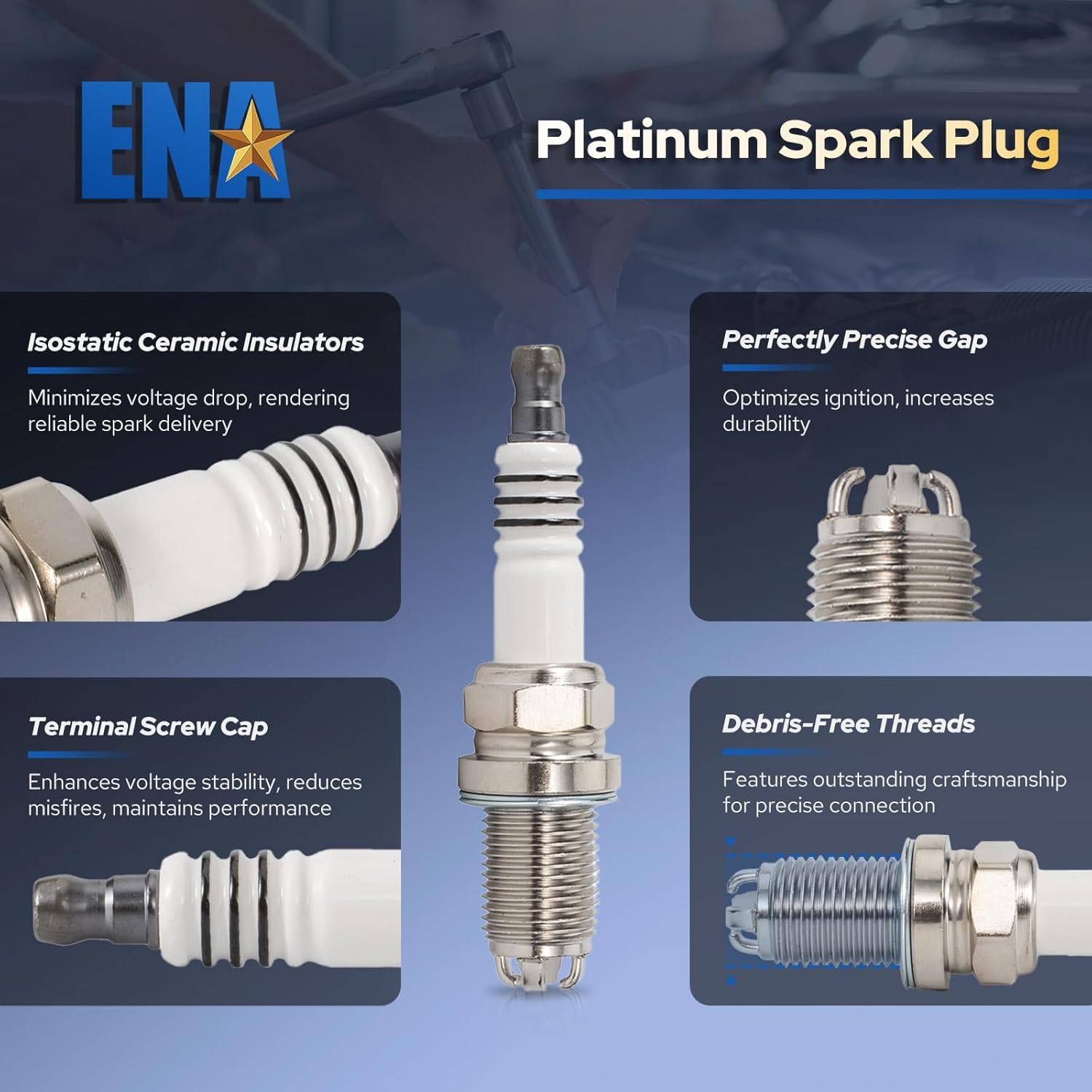 ENA Spark Plugs for 3199 BKR6EQUP Compatible with BMW 323i 325i 328i 330i 525i 530i X5 Audi VW Volvo Porsche 911 A4 A6 V6 3.6L 1995-2006 Replacement for 12120037607 12129071003 Pack of 6