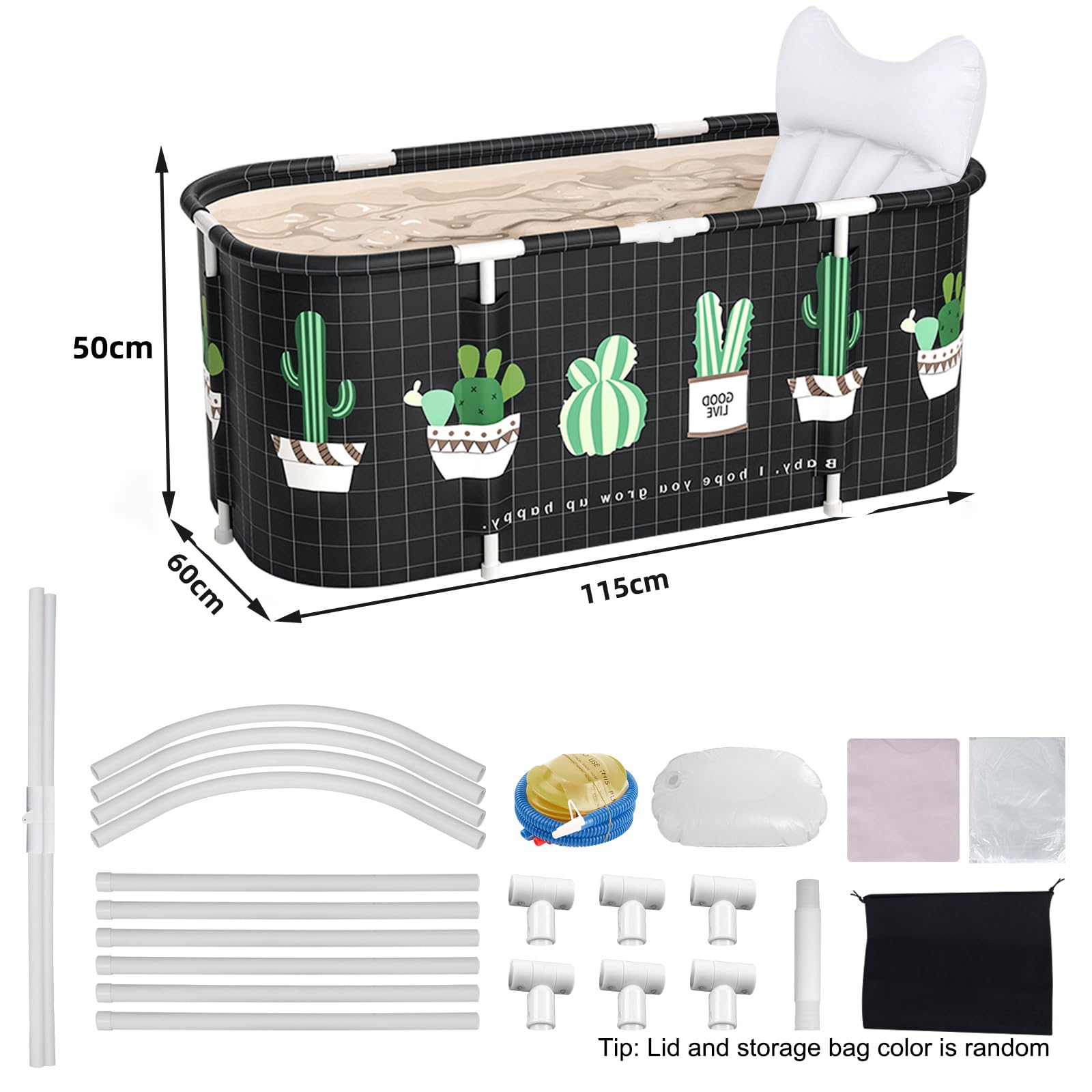 Vasca da Bagno Pieghevole per Adulti, 115 x 60cm Facile Installazione, Vaschetta Pieghevole Eco-Friendly, Ideale per il Relax Domestico e SPA, Vasca da Bagno Adulti (Nero)