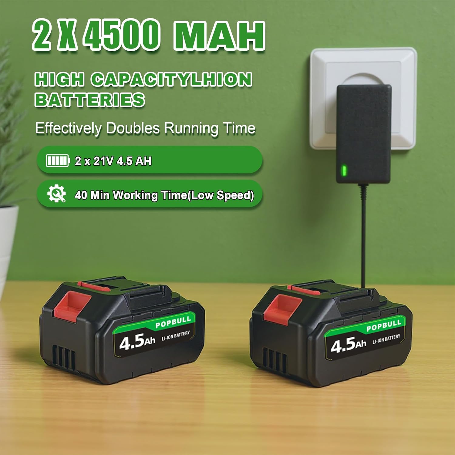 Leaf Blower, 21V Cordless Blower with 2 x 4.5Ah Batteries and 1 Hour Fast Charger, Lightweight Leaf Blower for Patio Cleaning, Lawn Care, Blowing Fallen Leaves and Dust, etc.