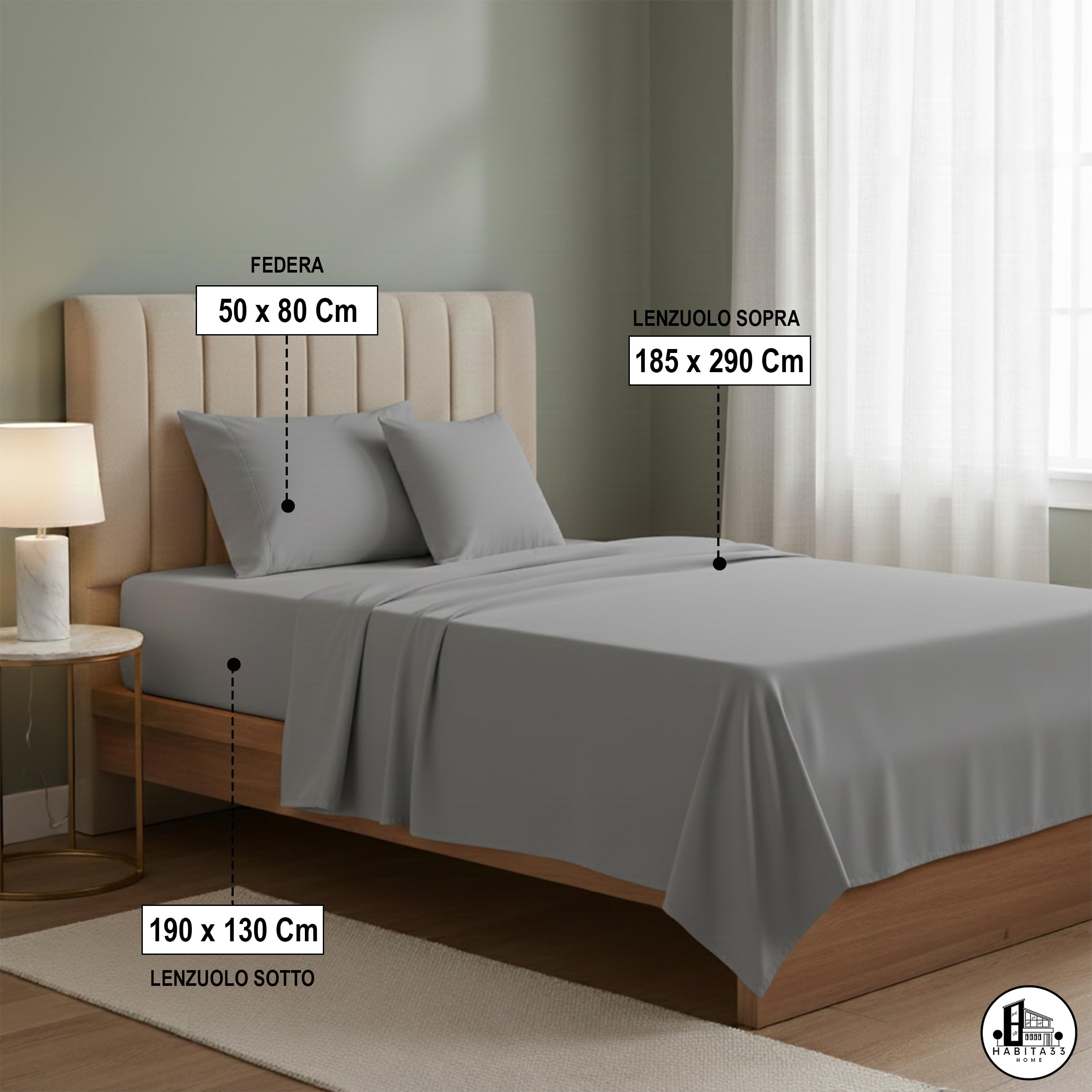 Lenzuolo Piano In Raso Homiest: Morbido E Lusso Per Letto Francese (206x244 Cm) Grigio Chiaro