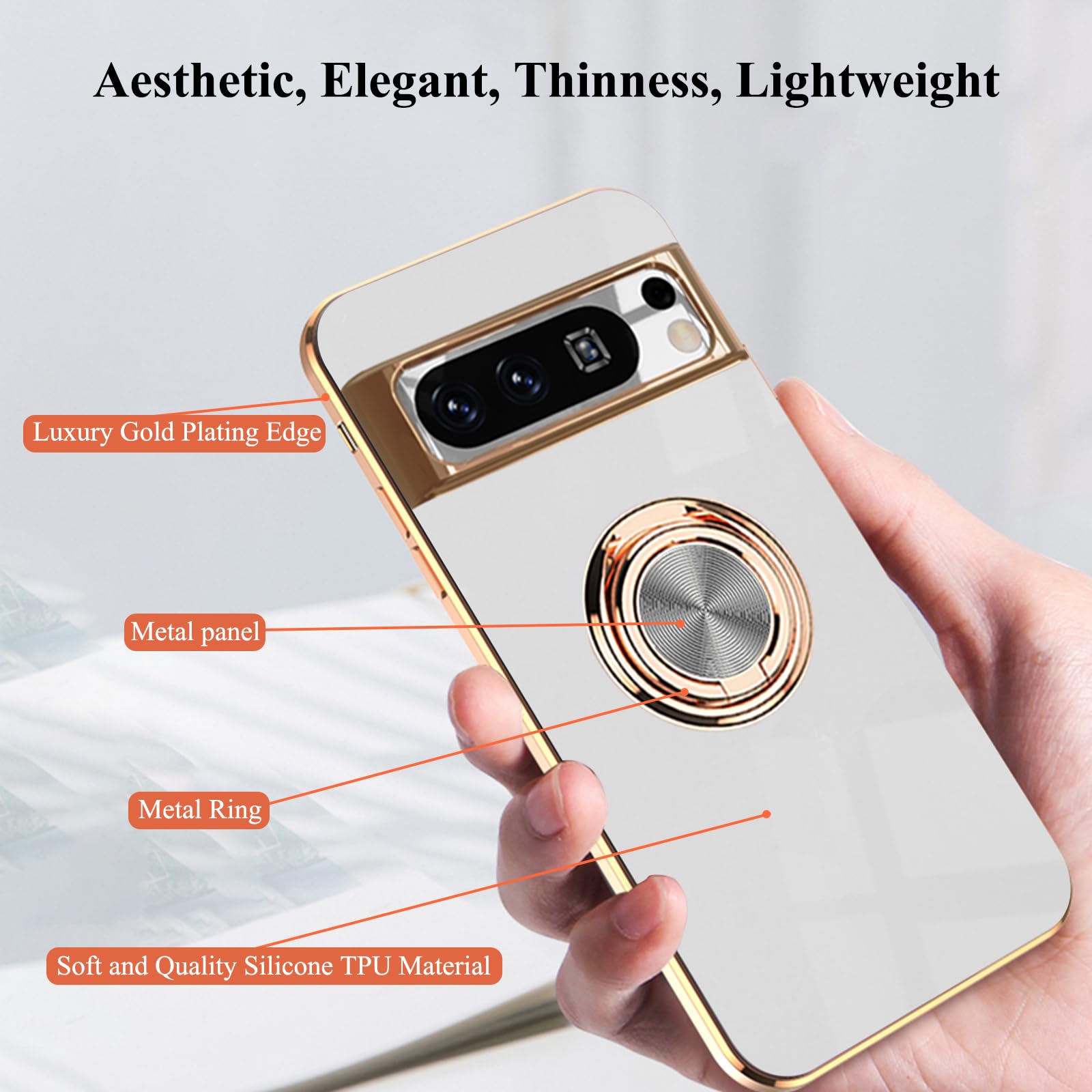 Coque Silicone Google Pixel 8 Pro Avec Anneau Support Magnétique 360° - TPU Souple, Mince, Antichoc - 6 Couleurs - 5