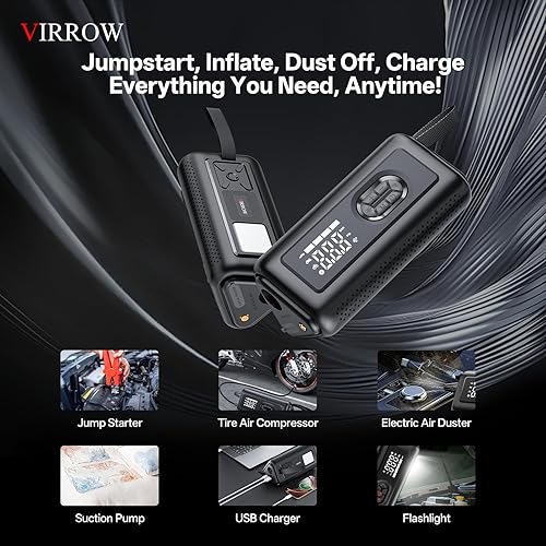 Miniatura 2 de Inflador de neumáticos Compresor de aire portátil con soplador de aire eléctrico y arrancador de automóvil: bomba de bicicleta inalámbrica de 150