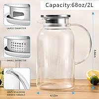 Vista 3 de 2Pack 68 oz Glass Pitcher With Lid. Glass Carafe for Hot/Cold Water. 0.5 Gallon Pitcher for Fridge. Water Jugs for Cold Brew Coffee, Iced Tea, Milk