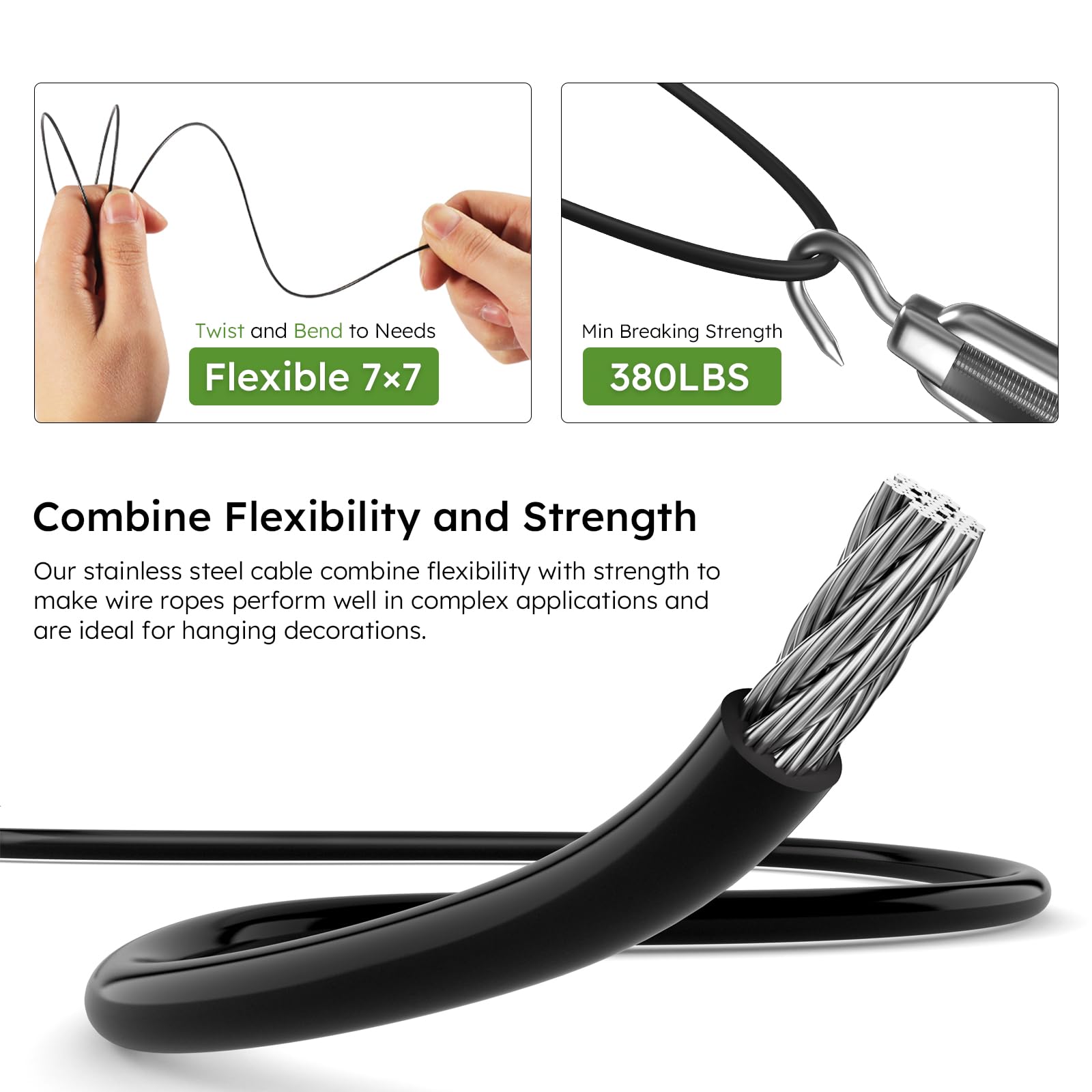 Black Vinyl Wire Rope - 328FT Stainless Steel -4