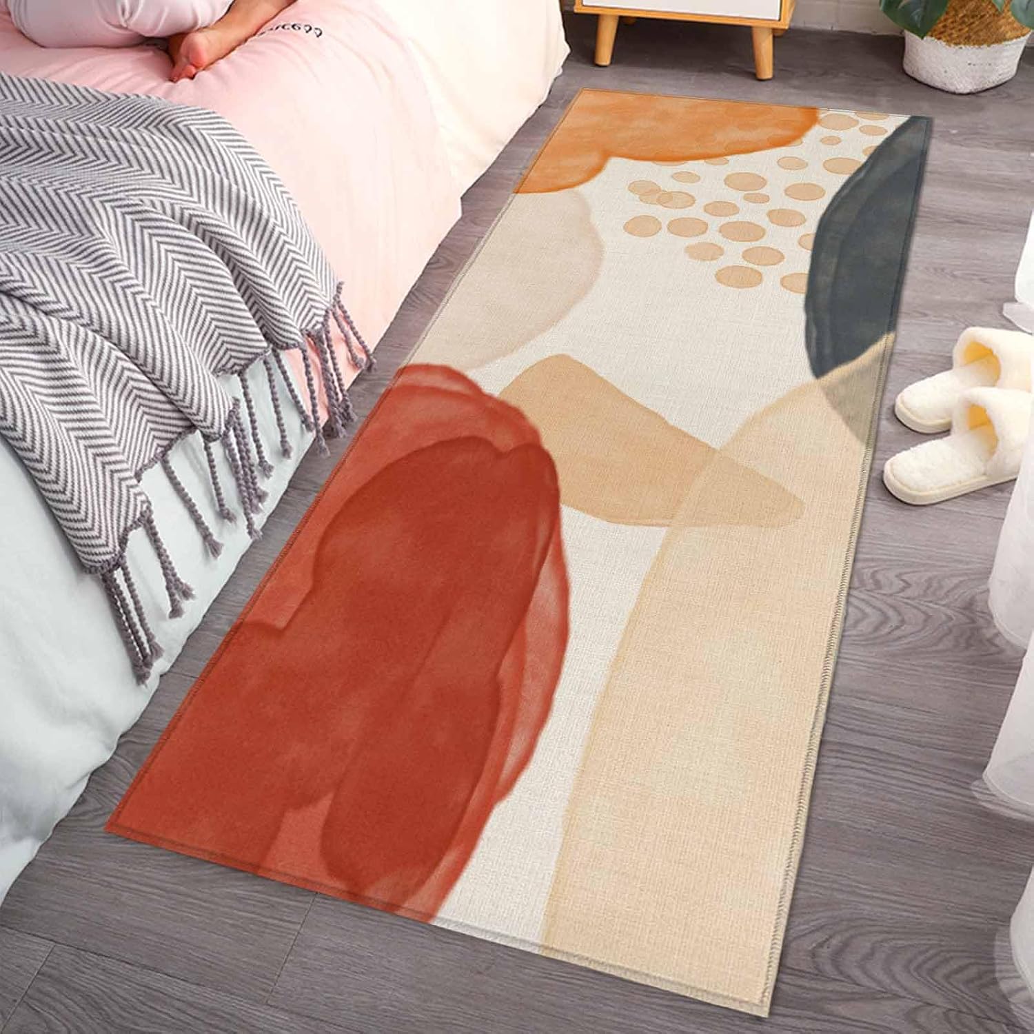 Teamery Kitchen Mats for Floor Watercolor Color Block on Linen Washable Non Slip Kitchen Rugs 1PCS, Abstract Modern Art Absorbent Standing Mats for Sink Bathroom Office Living Room 15.7x47.2in