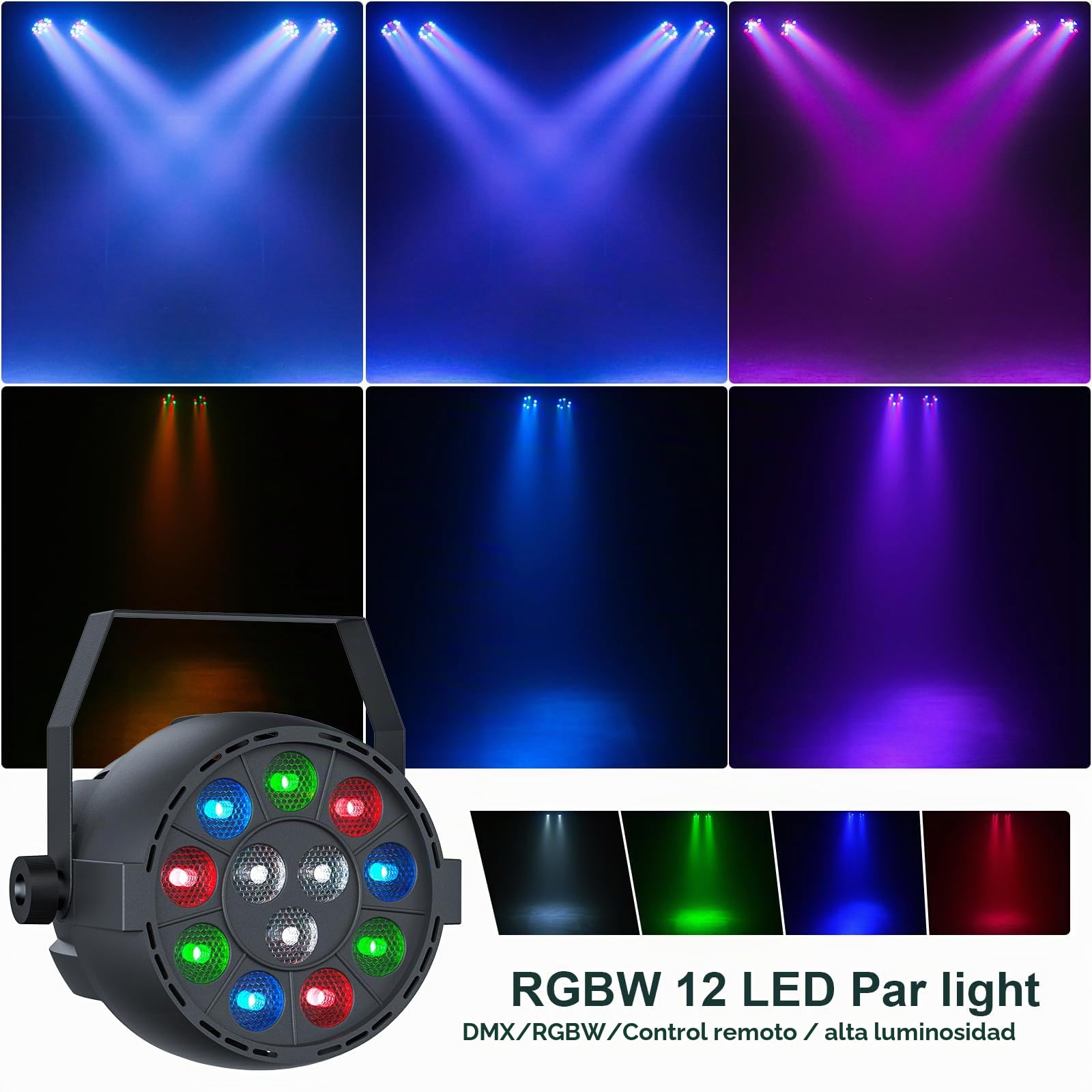 60 W Derby + RGBW LED Par luz DJ con soporte y control remoto, iluminación de escenario con DMX-3/6/15 canales luces de discoteca para DJ, fiestas, iglesias, conciertos, bodas, Navidad (con
