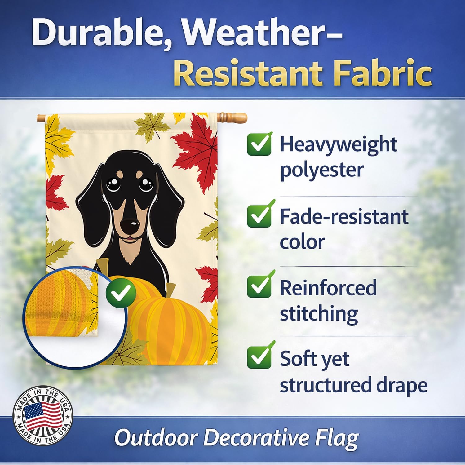 Caroline's Treasures BB2021CHF Smooth Black and Tan Dachshund Thanksgiving House Flag Large Porch Sleeve Pole Decorative Outside Yard Banner Artwork Wall Hanging, Polyester, House Size, Multicolor