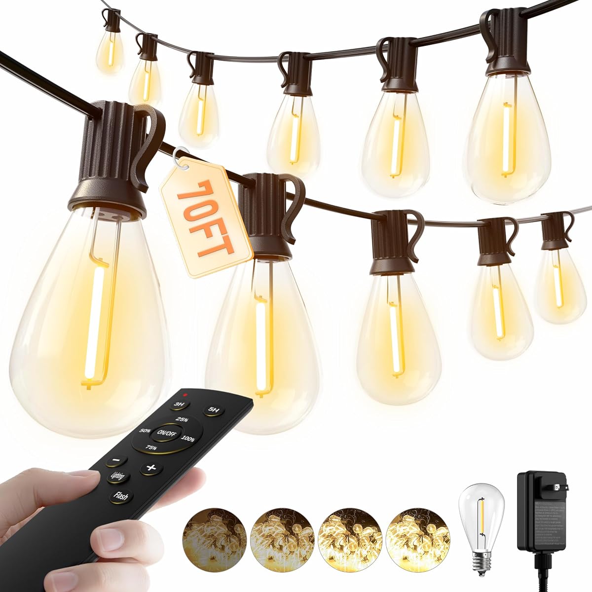 luckystyle 70FT LED Outdoor String Lights, 24+1 Shatterproof Bulbs, Waterproof,