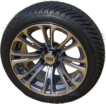 14" Vector Gunmetal Golf Cart Wheels AND 205/30-14 DOT Low Profile Tires - Set of 4 Standard Lugs 1/2 x 20