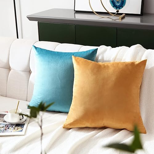 Miniatura 5 de Juego de 2 fundas de almohada decorativas de terciopelo para sala de estar, sofá, dormitorio, fundas de almohada decorativas, 18 x 18 pulgadas,