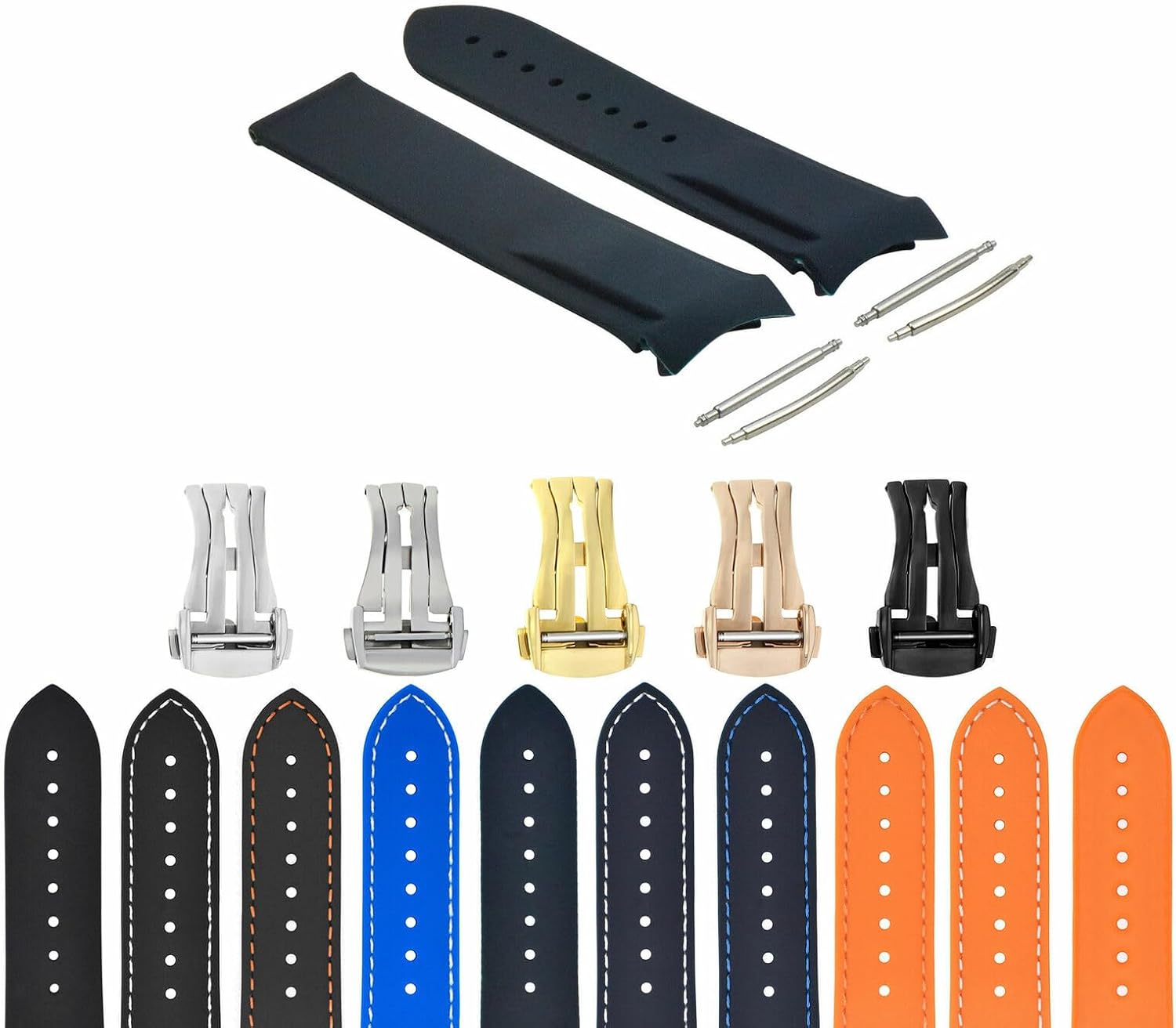 Ewatchparts 20-22mm Rubber Diver Strap Band Compatible with Omega Seamaster Planet Ocean Clasp Curved#45Dp