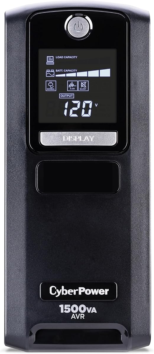 CyberPower CP1500GAVR Line‑Interactive UPS Battery Backup | 1500VA/900W, AVR, 10 Outlets, LCD Display, Mini-Tower, UL Certified