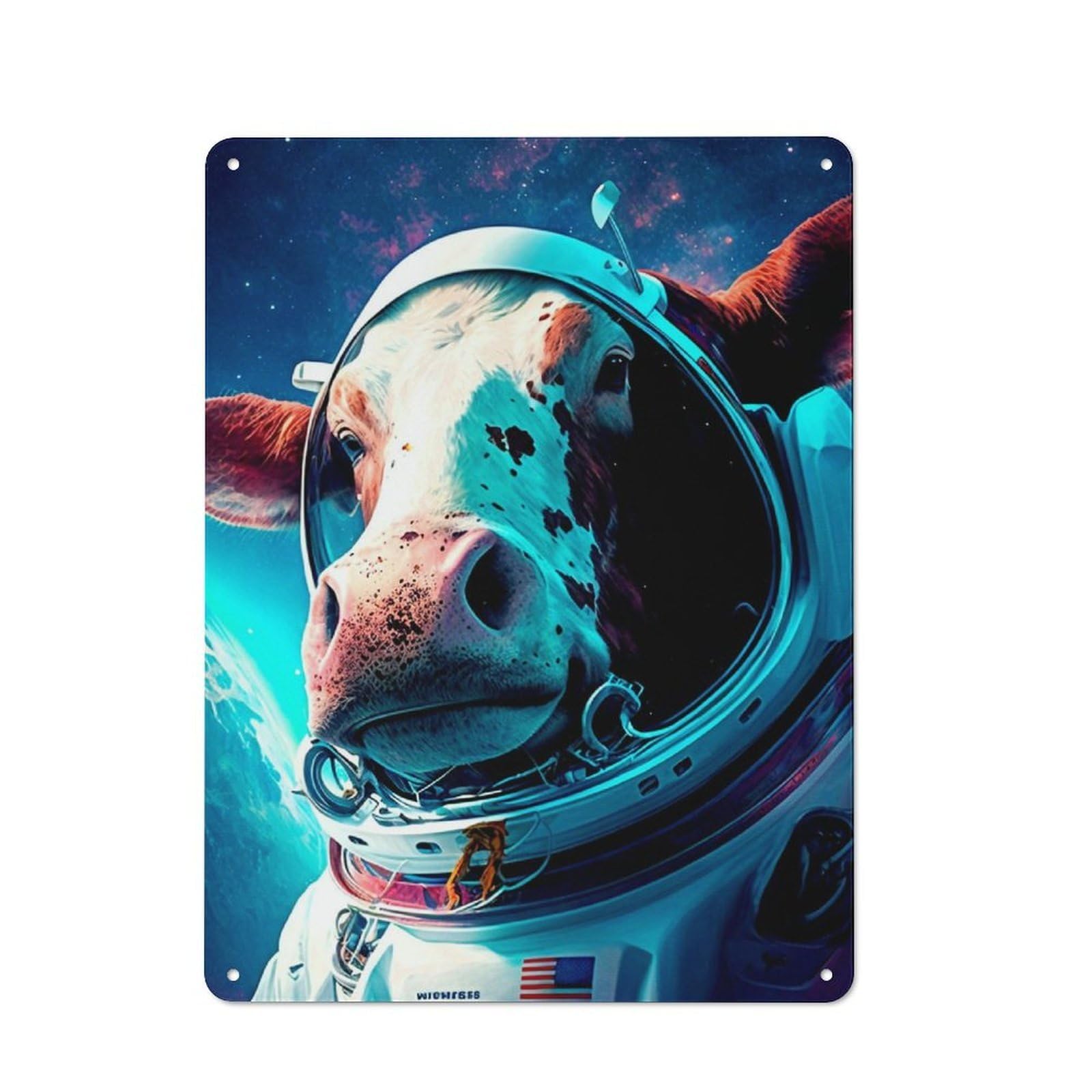 Junmoney Cow Astronaut Classic Metal Wall Decor 40X30cm, Decorative Metal Sign For Workspace, Cafe, Shop Or Desk Area