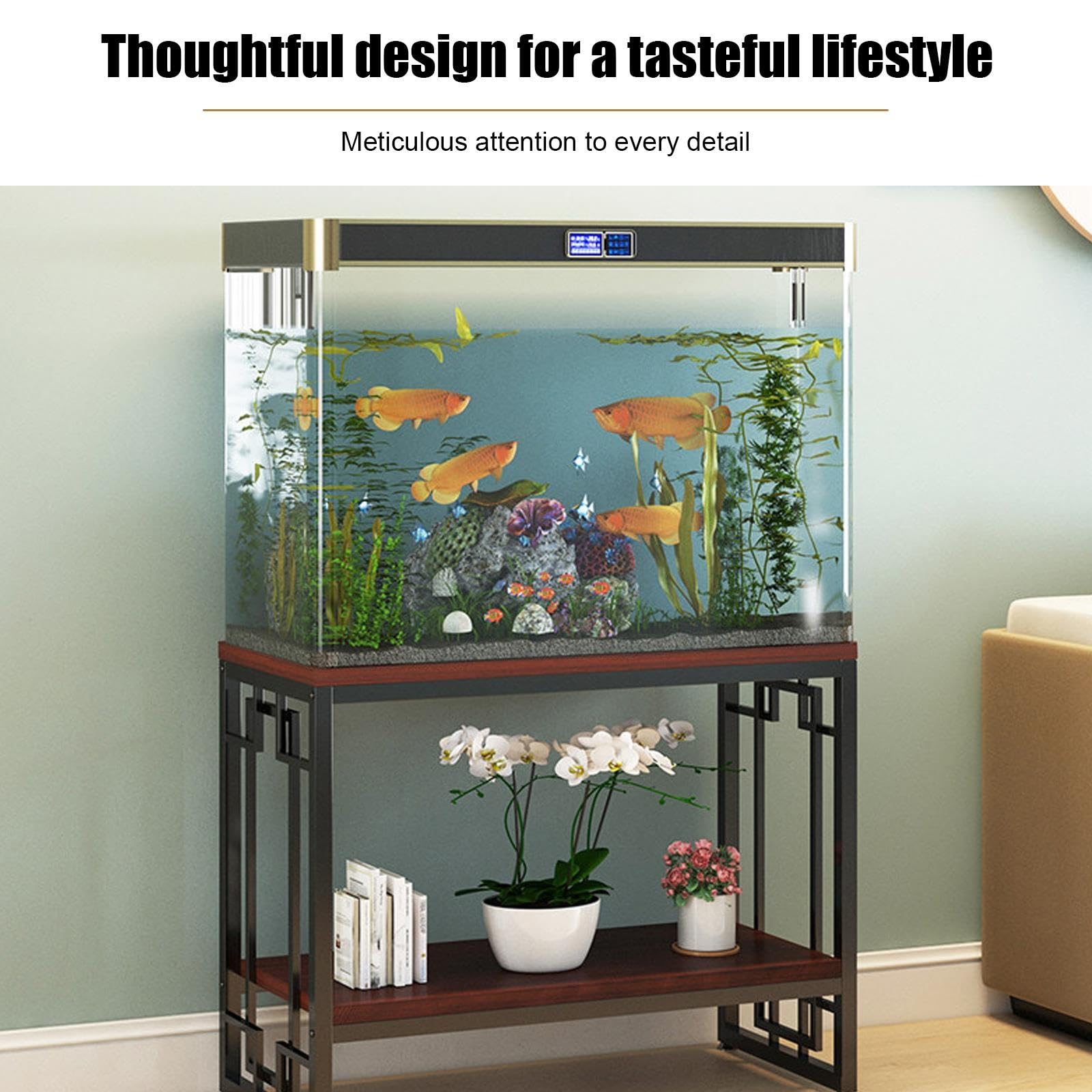 Supporto per Acquario, Acquario con Mobile | Telaio in Acciaio Rinforzato, Ripiano di Stoccaggio a Due Livelli, Portata di 200 kg(Gold A,80x50x70cm/31x20x28in)