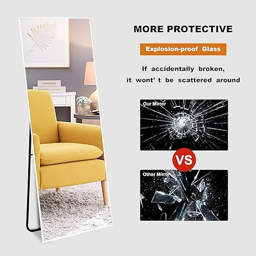 Miniatura 8 de MIRUO Espejo de longitud completa de 55 x 16 pulgadas, espejo de cuerpo completo, espejo blanco de suelo y de longitud completa para pared, espejo