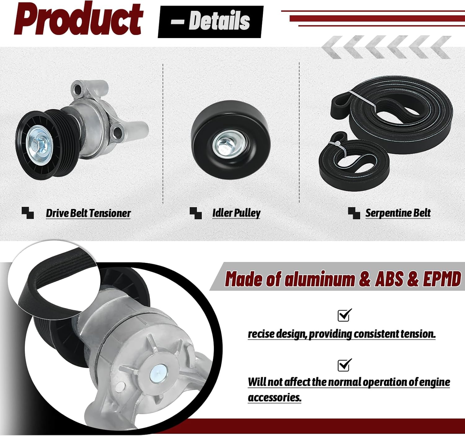 39083 Drive Belt Tensioner Pulley Assembly Kit Compatible with Chevy Silverado 1500 Avalanche Tahoe 2009-2013 Fit for GMC Sierra 1500 Yukon 2010-1013 Fit for Hummer H2 H3 2009, 6.2L/6.0L/5.3L/4.8L V8
