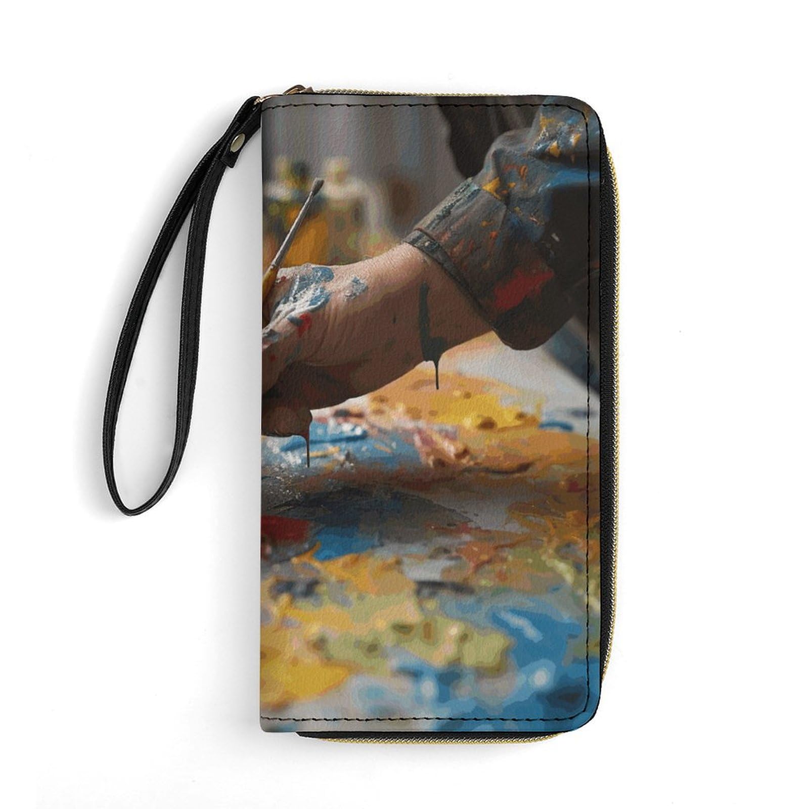 QMNLKH Stylish And Durable Painting with Colored Paints Printed Leather Wallet: A Must-have Storage Bag for The Holidays, Suitable for Storing ID Cards, Various Cards And Change