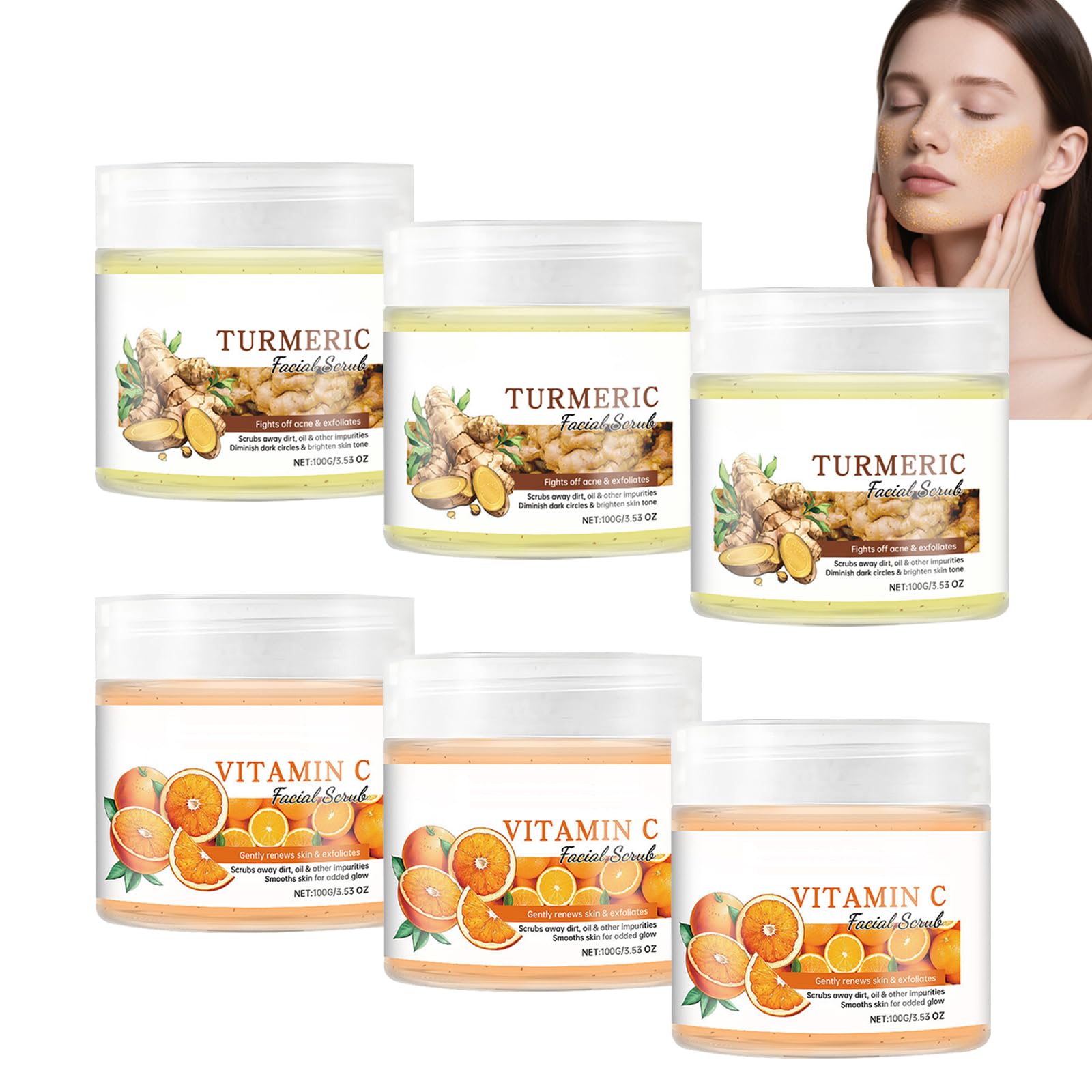Exfoliante facial con vitamina C y cúrcuma, exfoliante de cúrcuma para el rostro, exfoliante facial blanqueador con vitamina C, con sal marina, limpieza profunda de los poros de la suciedad, todo tipo