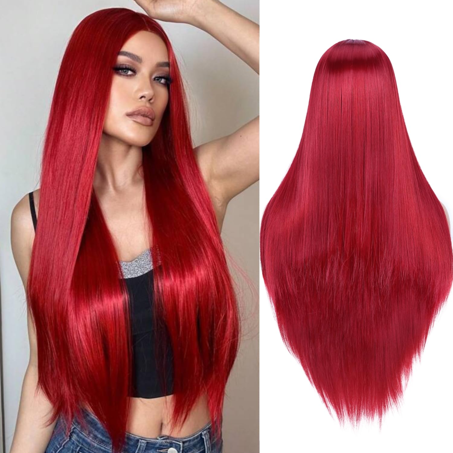 Amazon.com: quickwig Long Straight Wig Red Wigs for Women  display picture 2