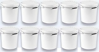10 cubos de 20 litros con tapa de color blanco, apilables para leche, miel de plástico, aptos para alimentos, aptos para harina, agua, 10 unidades