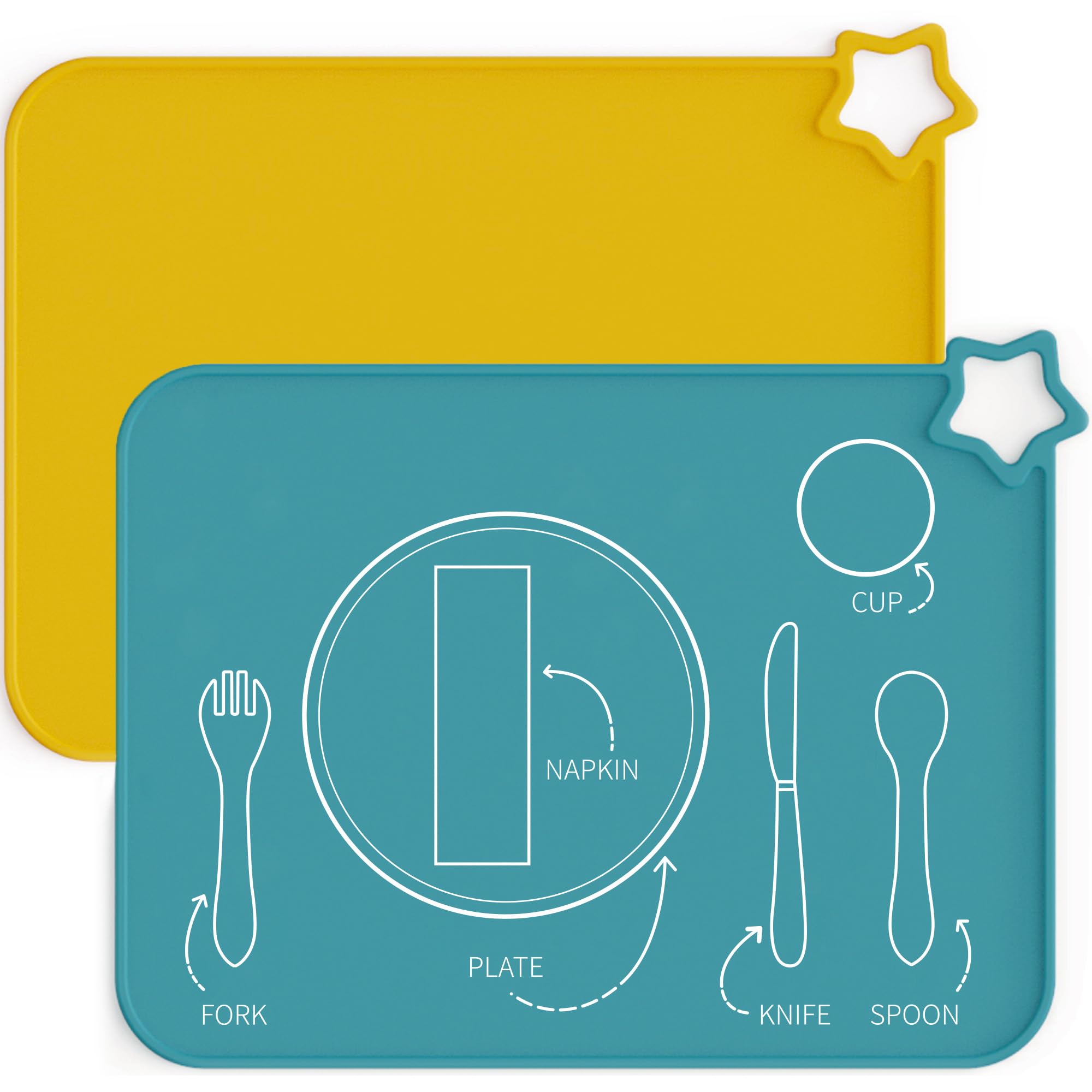 Moonkie Silicone Placemats for Baby & Kid, Stain Resistant Non-Slip Toddler Food Mats Eating Table Mat with 2 Packs(Teal/Mustard 2) — image 1