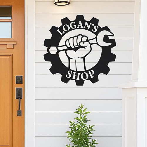 Miniatura 111 de Letrero personalizado de taller de garaje para hombres – Arte de pared de metal con nombre personalizado para entusiastas de autos, constructores y