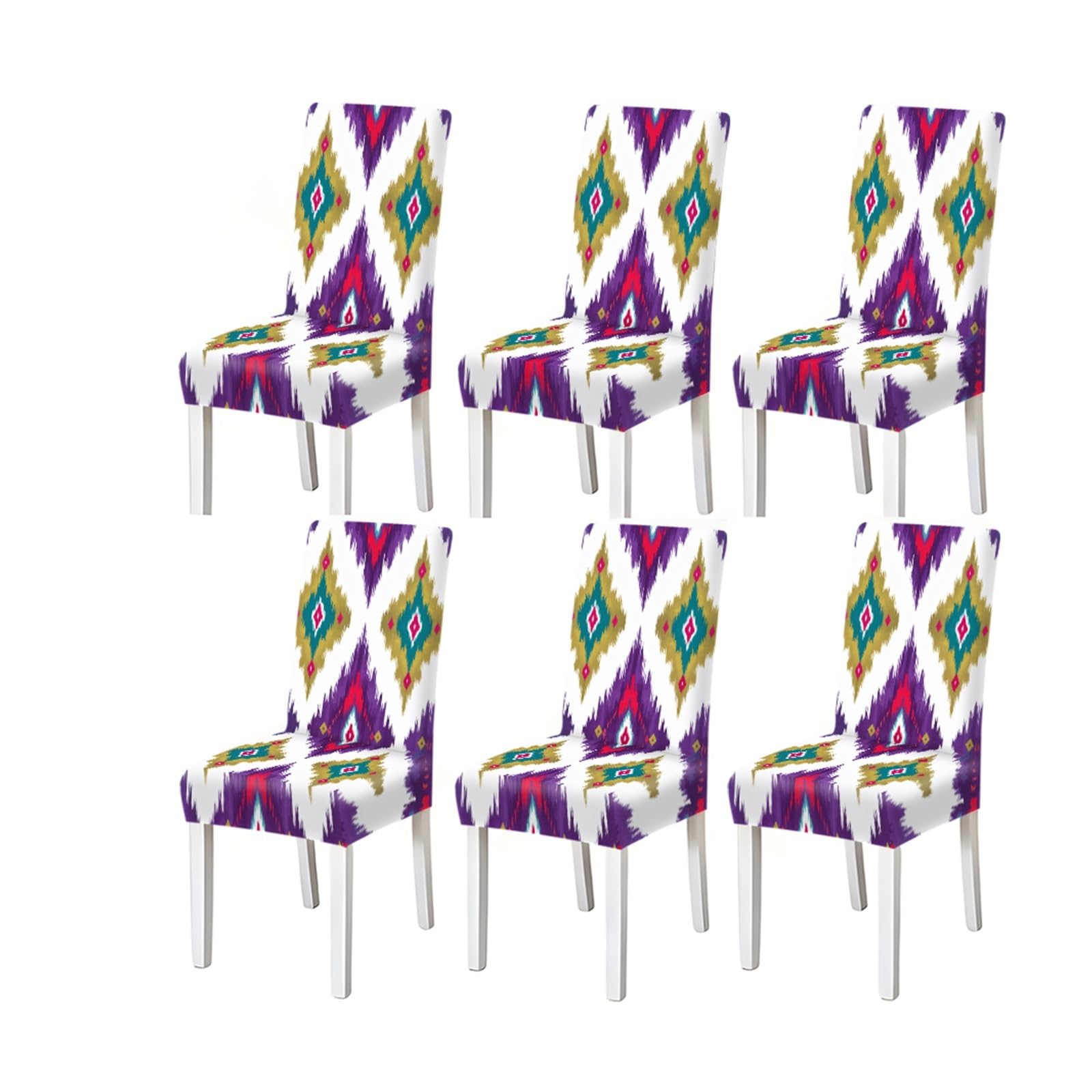 FZJKGH Bohemian Ikat Geometric Print Dining Chair Covers, Stretch Slipcovers For Kitchen Dining Room Ethnic Decor, 2/4/6PCS Removable Stretch Slipcovers for Dining Chairs(6PCSChair cover)
