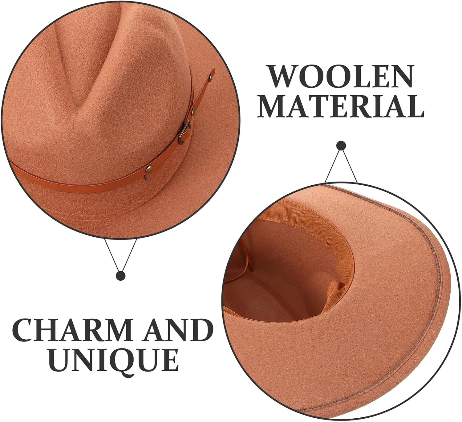 Women Wide Brim Fedora Hat Brown Wool Felt Soft Woolen Fedora with Belt Buckle, Classic British Style Flat Top Hat for Outdoor, Travel, and Casual Wear