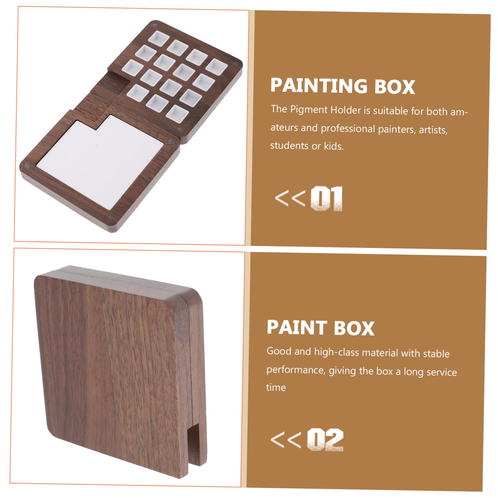 Operitacx 3stücke Holz-Wasserfarben-Palette Mit Fächern Tragbare Pigmentbox Für Aquarellfarben Und -farbmischungen Für Künstler Schüler Hochwertigem Walnussholz