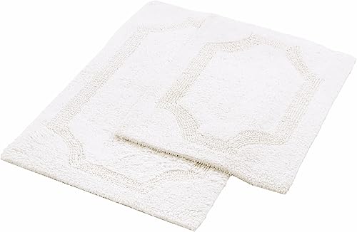 Miniatura 7 de voyzz home Juego de 2 alfombras de baño reversibles de 20 x 32 pulgadas a 17 x 24 pulgadas, 100 % algodón copetudo a mano, suaves y absorbentes,
