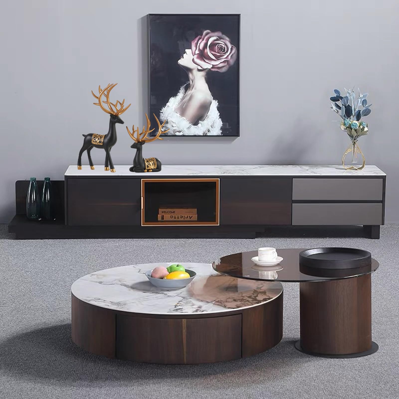 BZHIB 2 Pezzi di Statuetta Natalizia con Renna, Renna in Piedi E Seduta, Decorazione Natalizia per Interni, Decorazioni Natalizie E Festive per La Casa,Gold