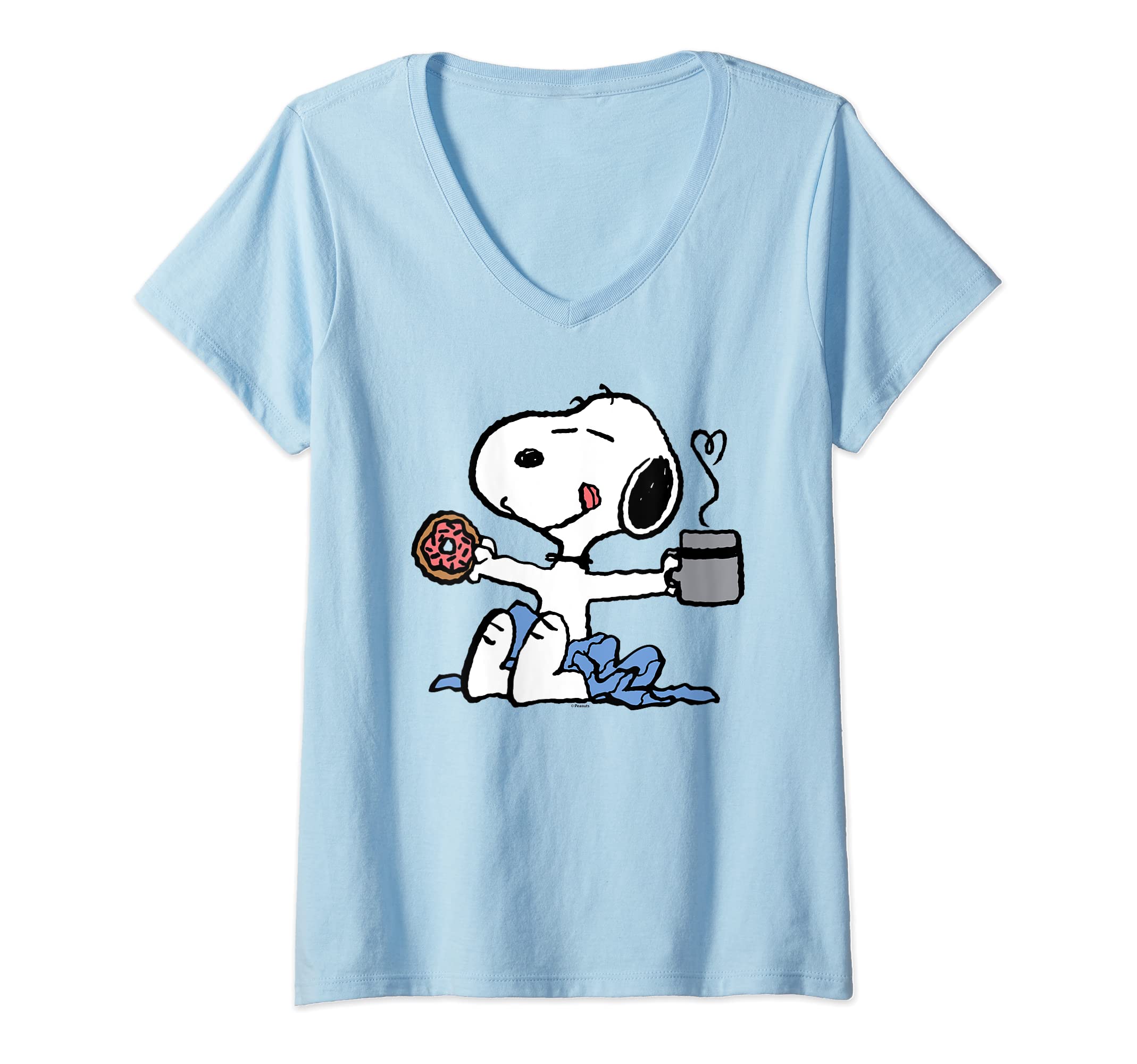 PeanutsWomens Peanuts - Donut Coffee Snoopy V-Neck T-ShirtOEKO-TEX STANDARD 100