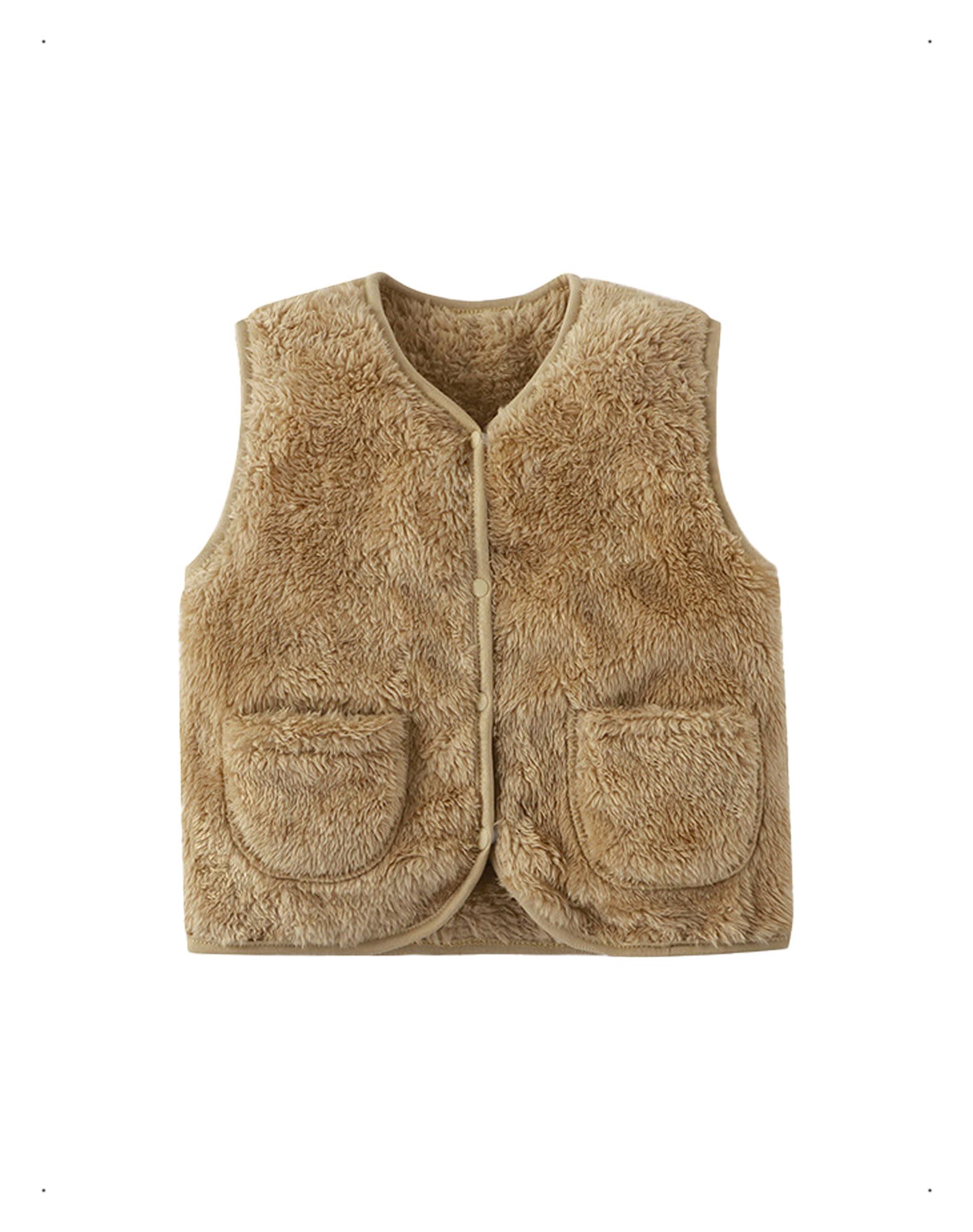 Gilet in Pile per Bebè Bambino, Inverno Gilet Smanicato per Bambino Piccoli con Bottoni a Pressione, Giacche Leggero e Caldo in Cardigan Neonato Giacca Unisex con Tasche Kaki/Marrone 1-7 Anni