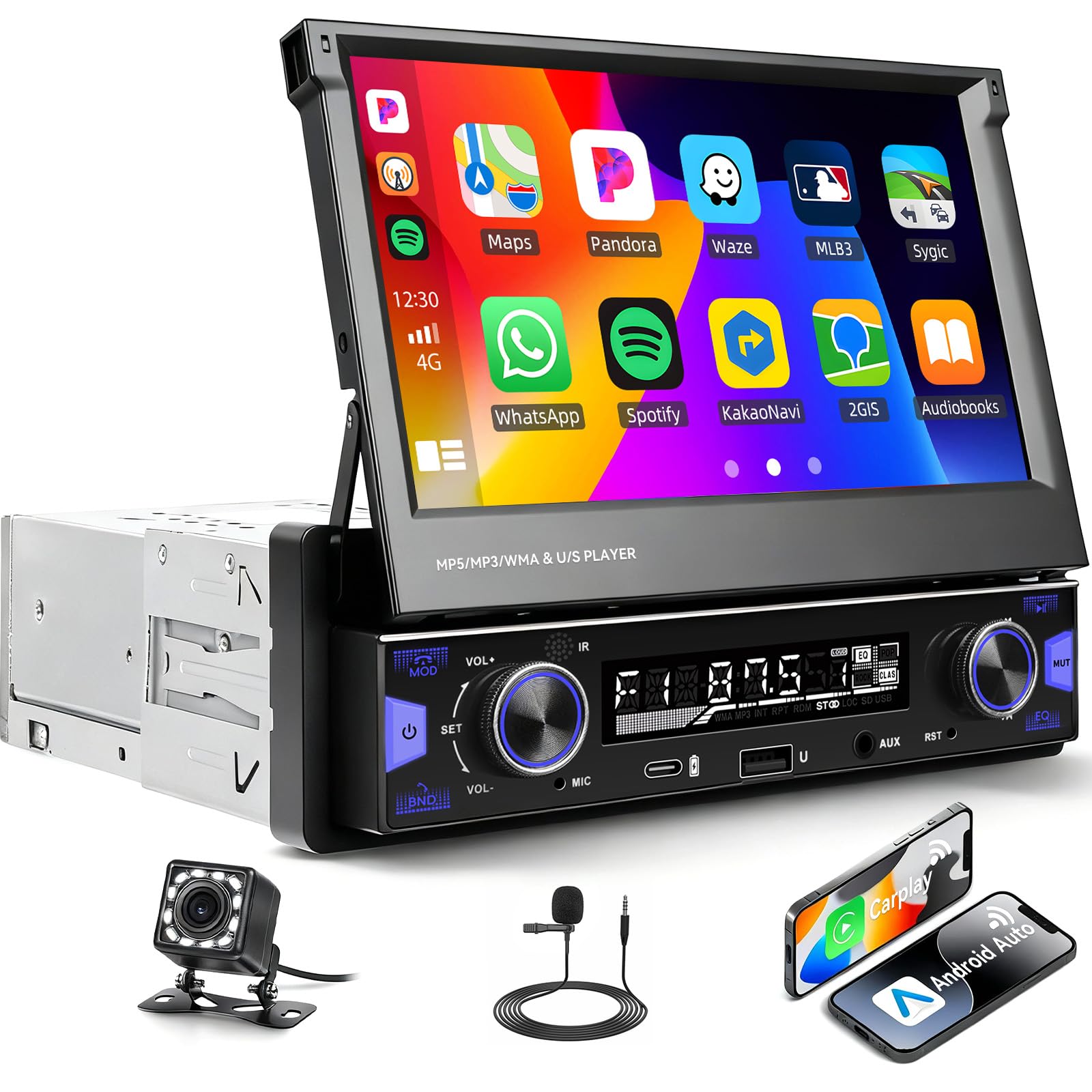 Amazon.com: UNITOPSCI Single Din Flip Out Wireless Carplay Android