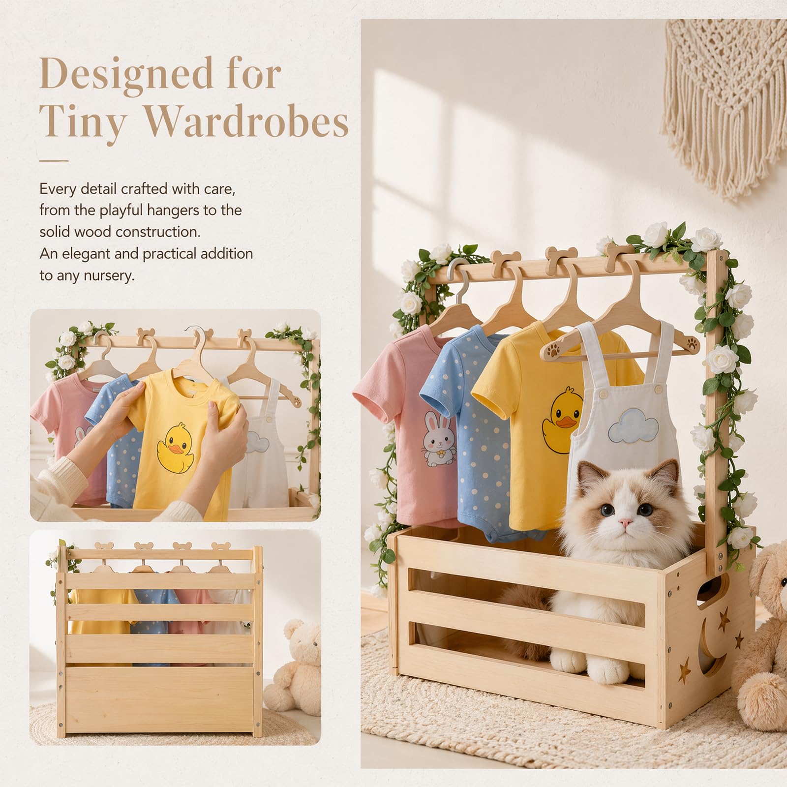 Holz Babyparty Kiste Kleiderbügel Praktische Baby mit Griff, Kinder Kleiderbügel und Girlande -Aufbewahrungskiste Bambus-Dekorbox Mehrzweck Babyparty Geschenkkorb für Schwangere Neue Eltern