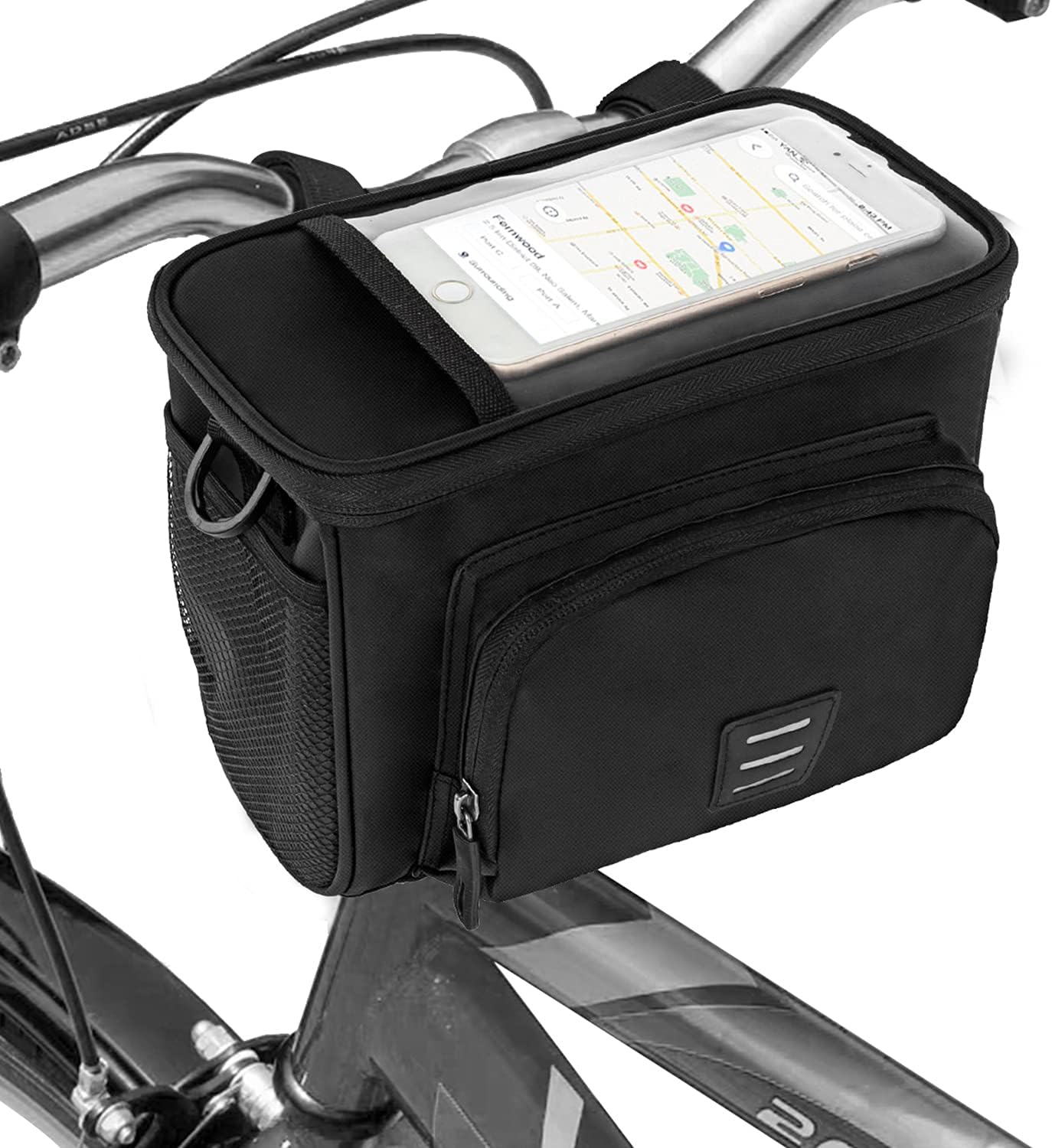 Insulated Bike Handlebar Bag, Waterproof Bicycle Front Basket Cooler Pouch with Phone Holder Touch Screen, Cycling Storage Bag with Shoulder Strap for Outdoor Travel