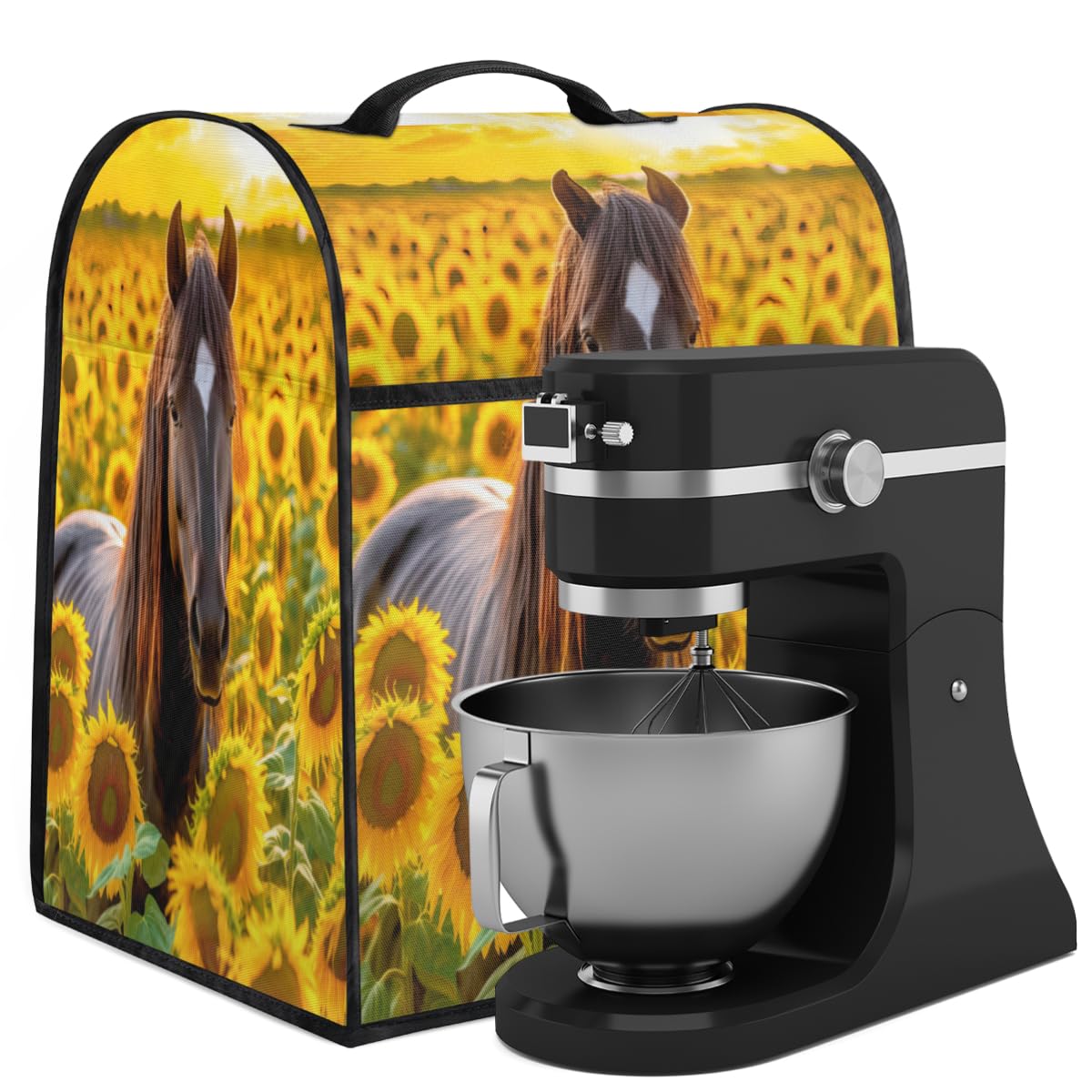 Coffee Maker Cover Sunflower Horse Kitchen Appliance Covers Small Appliance Covers Blender Cover Juicer Cover Dust Covers for Kitchen Appliances with Top Handle and Pockets,Washable,B979