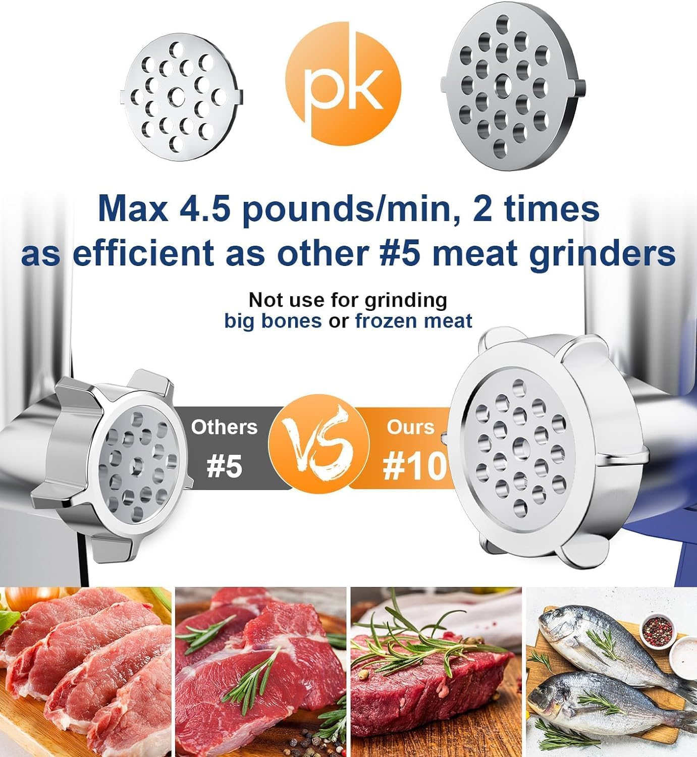 3000W Electric Meat Grinder Sausage Maker Machine Food Grinder with 3 Stainless Steel Sausage Stuffer Tube 3 Grinding Plates Hamburger Press Kubbe Kit for Home Kitchen, Large, Blue, LH-319