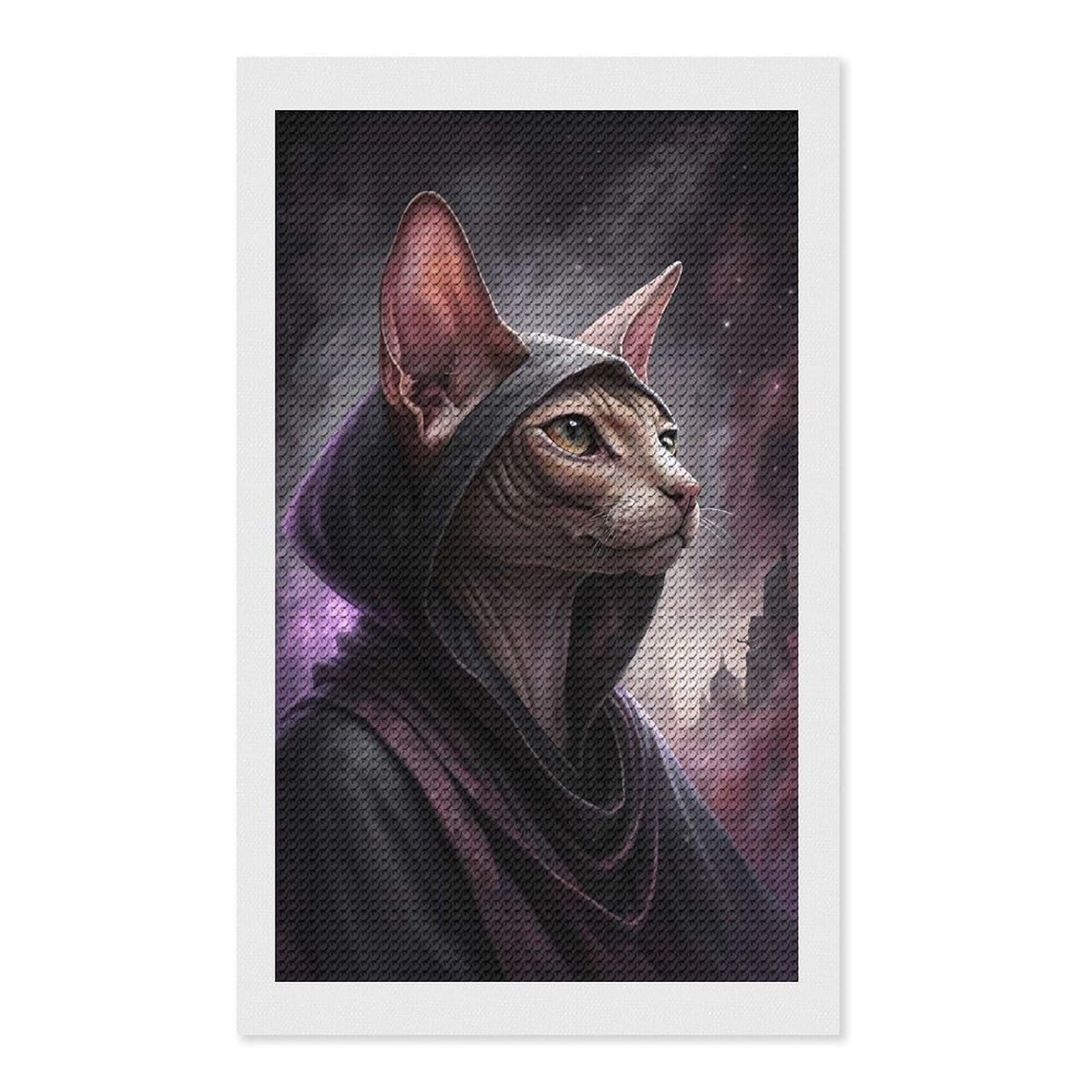 Junmoney Sphynx Cat Wizard in Cosmic Robes Diamond Painting Canvas Set 12"x20", for Women, Pleasing Wall Art Project, Aesthetic Room Decor, Gift Idea