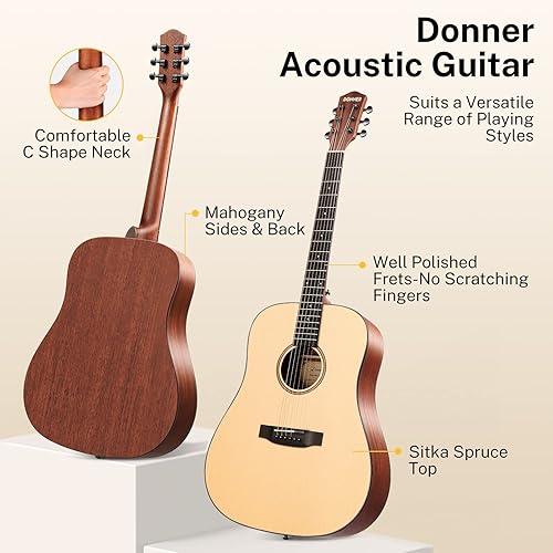 Miniatura 6 de Donner Donner - Soporte para el cuello de guitarra, guitarra acústica Donner para principiantes y adultos, tamaño completo, Dreadnought Acustica
