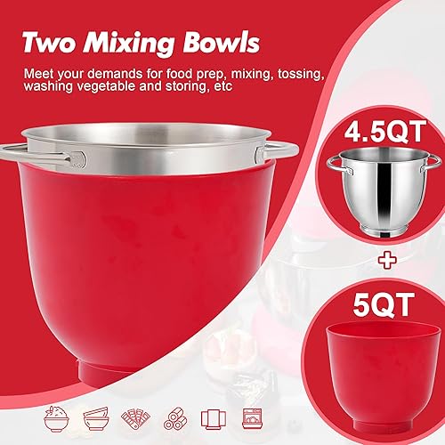 Miniatura 5 de Kitchen in the box Batidora de pie, 4.5QT+5QT Dos cuencos Mezclador de alimentos eléctrico, 10 velocidades Mezclador de cocina 3-EN-1 para uso