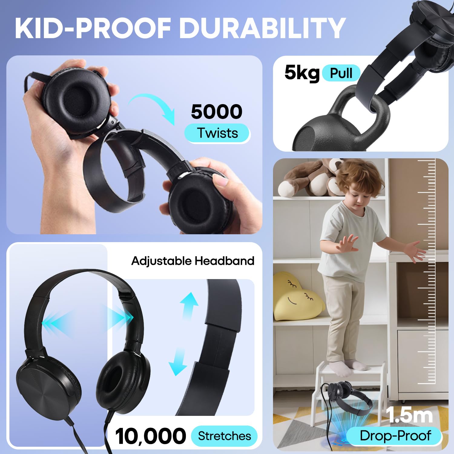 Wholeslae Lot de 12 écouteurs filaires durables pour l'école, la salle de classe, les étudiants, les tout-petits, les adolescents, les garçons, les filles et les adultes (HY450, noir)