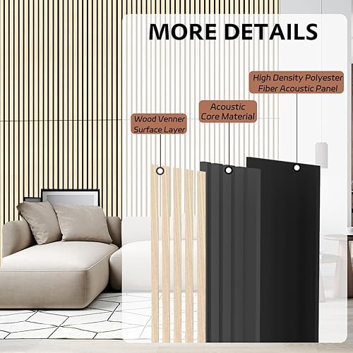 Miniatura 3 de RITOLLO Panel de pared de listones de madera, 4 paneles de pared insonorizados de 48 x 24.5 pulgadas, paneles de pared de madera 3D para decoración