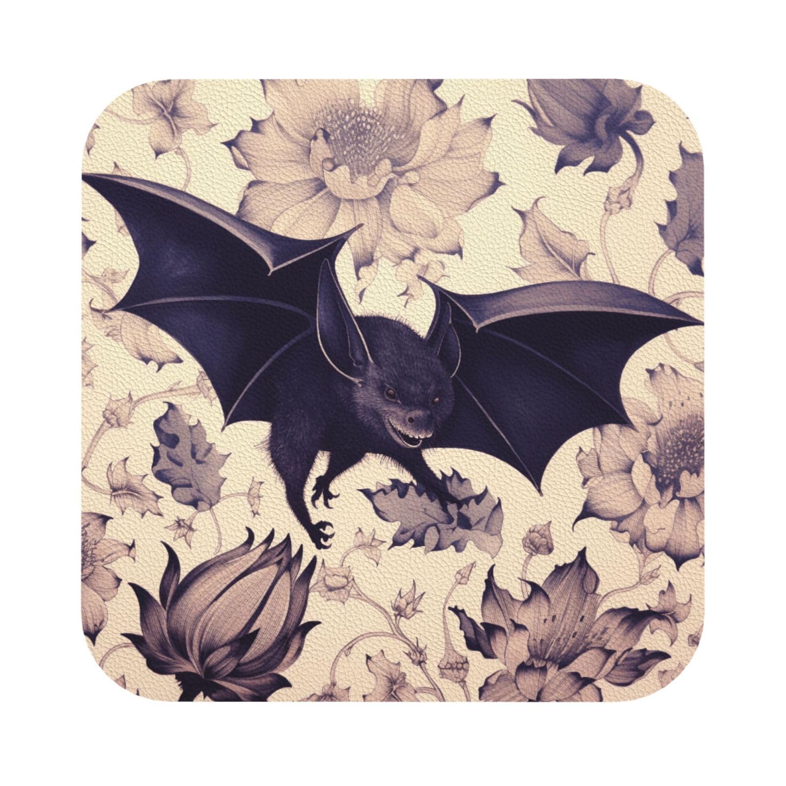 Bat Print Print Leather Coaster Set of 6, Square Coasters Table Decorative Coffee Cup Beverage Coasters Wine Beer Bar Coasters for Hot Drinks Table Protection